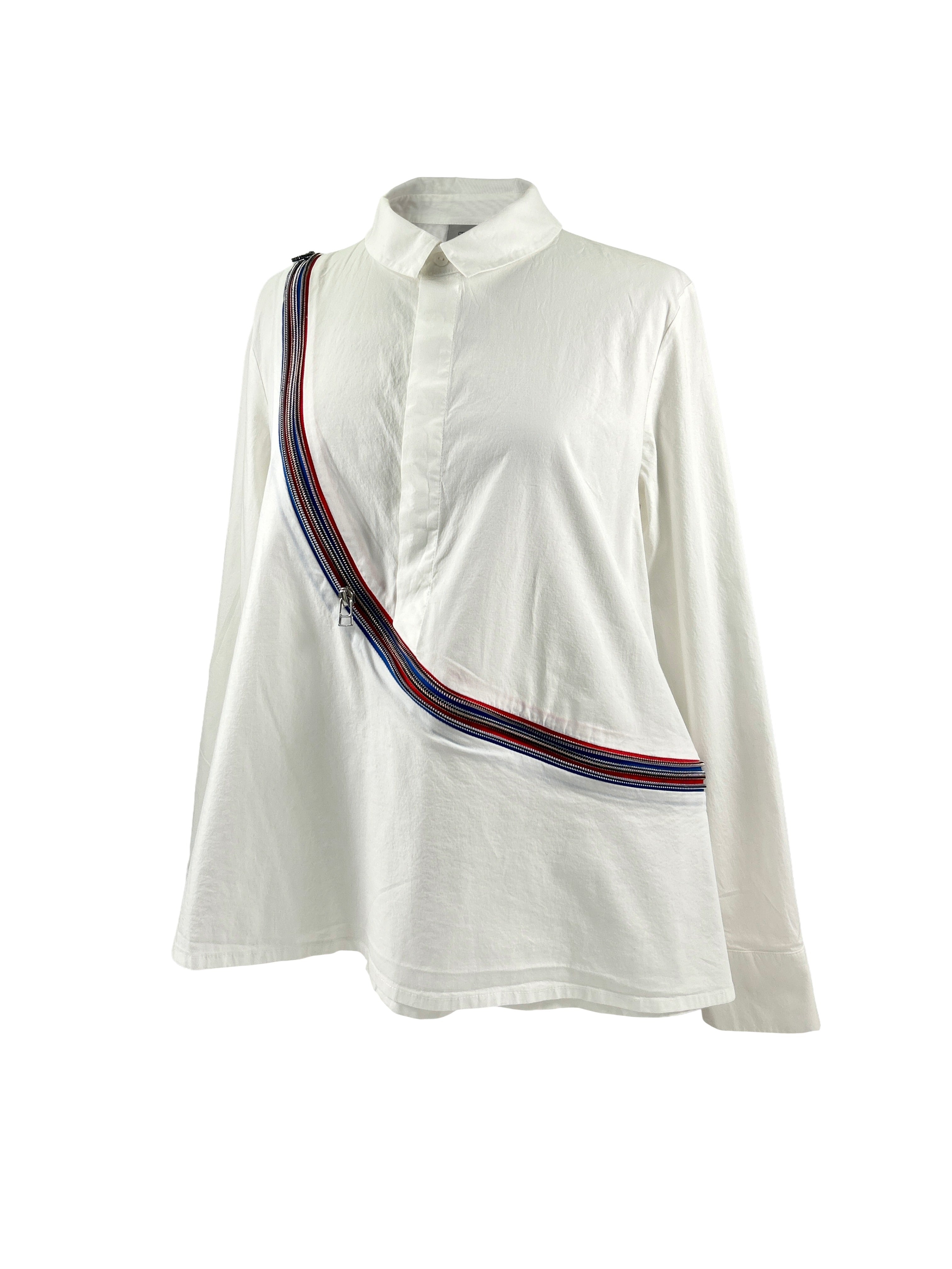 Crea Concept Size 38 Asymmetrical Half Button Zipper Shirt