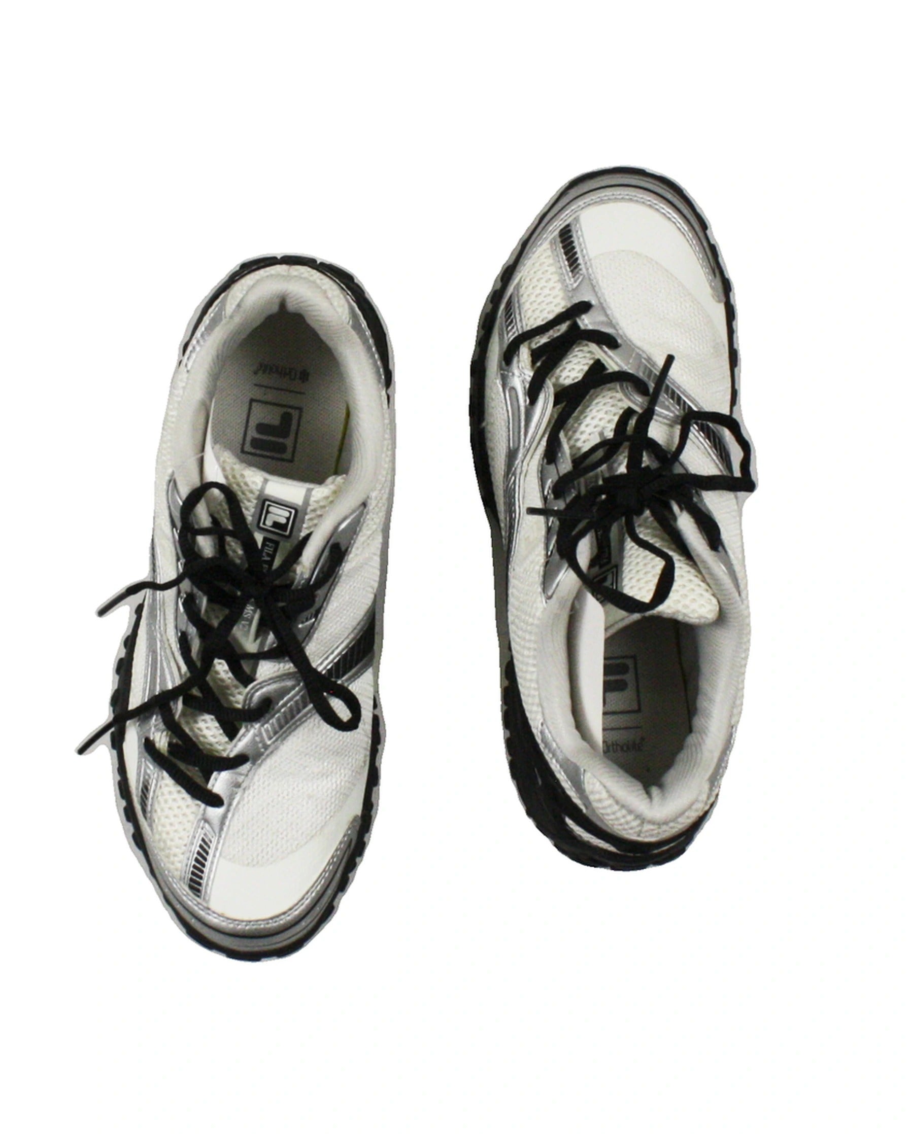 Fila Women's White/Black/Silver Diagonal Lace-Up Round Toe Sneakers – Size 7.5