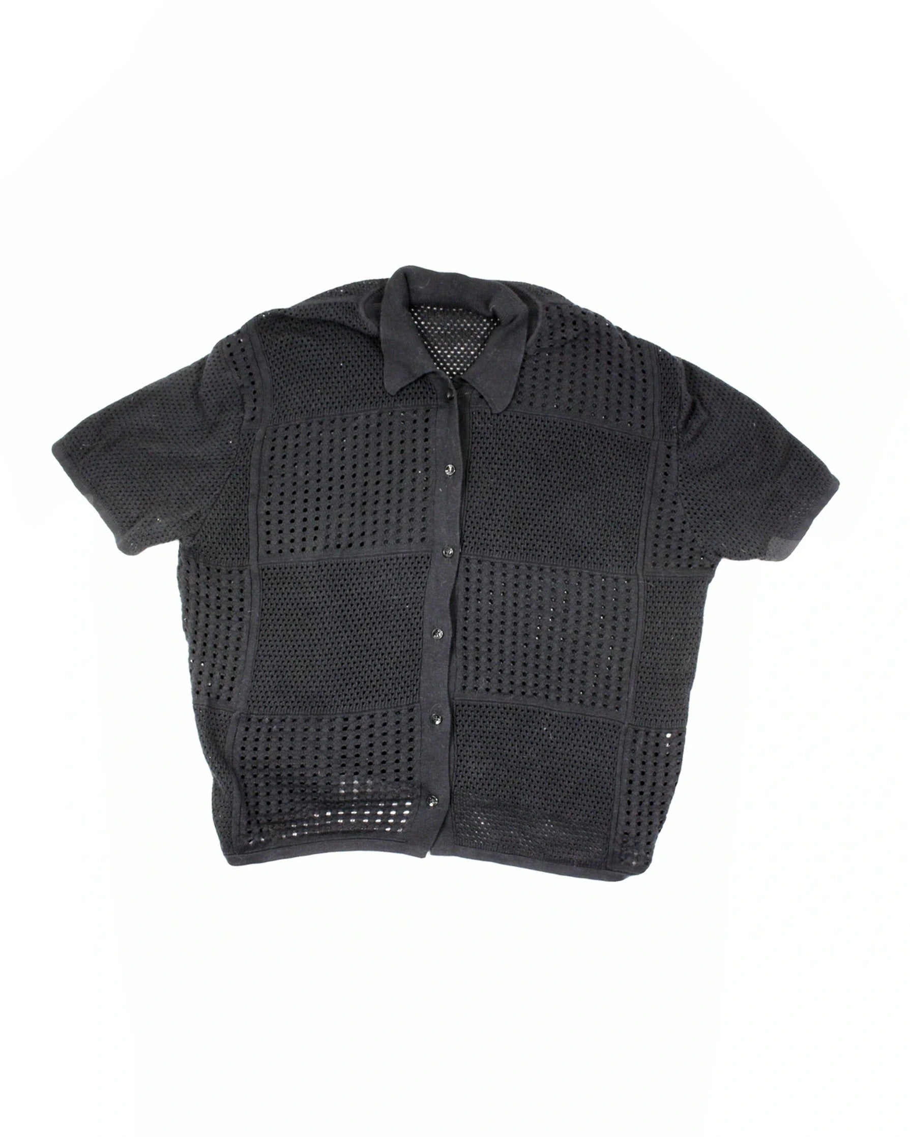Kotn Men's Black Shirt with Crochet, Polo Neck, Rib Trim