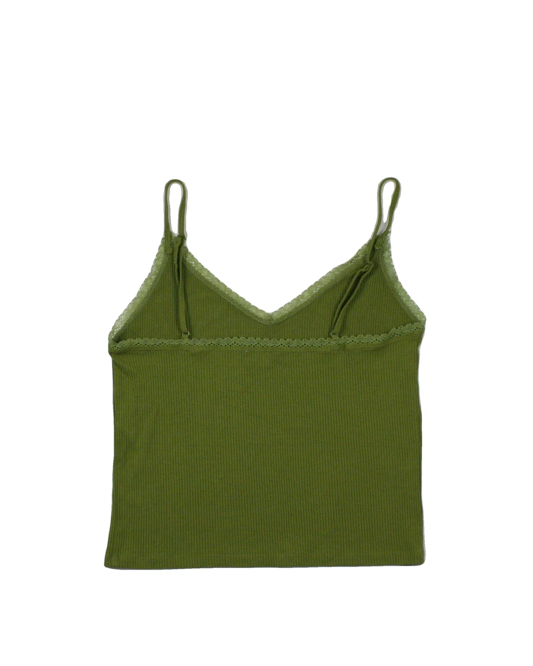 Wilfred Women's Green Top with Rib Knit, V-neck, Lace Trim – Size L
