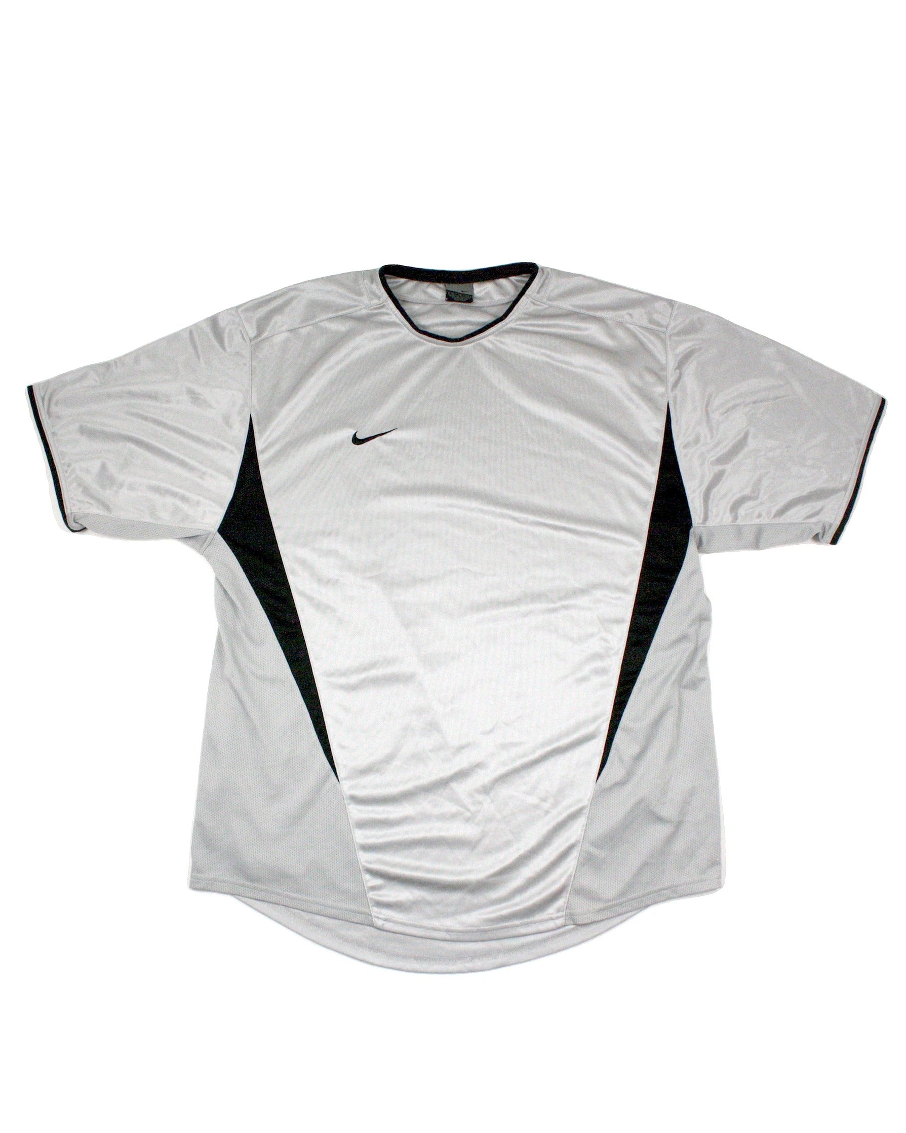 Nike Men's Gray/Black Top with Embroidered Logo, Round Neck, Contrast Panels – Size XL