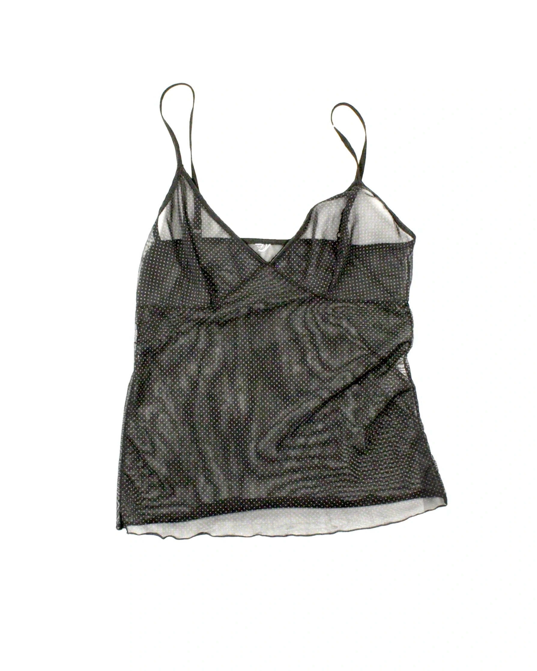 No Brand Women's Black/White Top with Spaghetti Straps, V-neck, Mesh