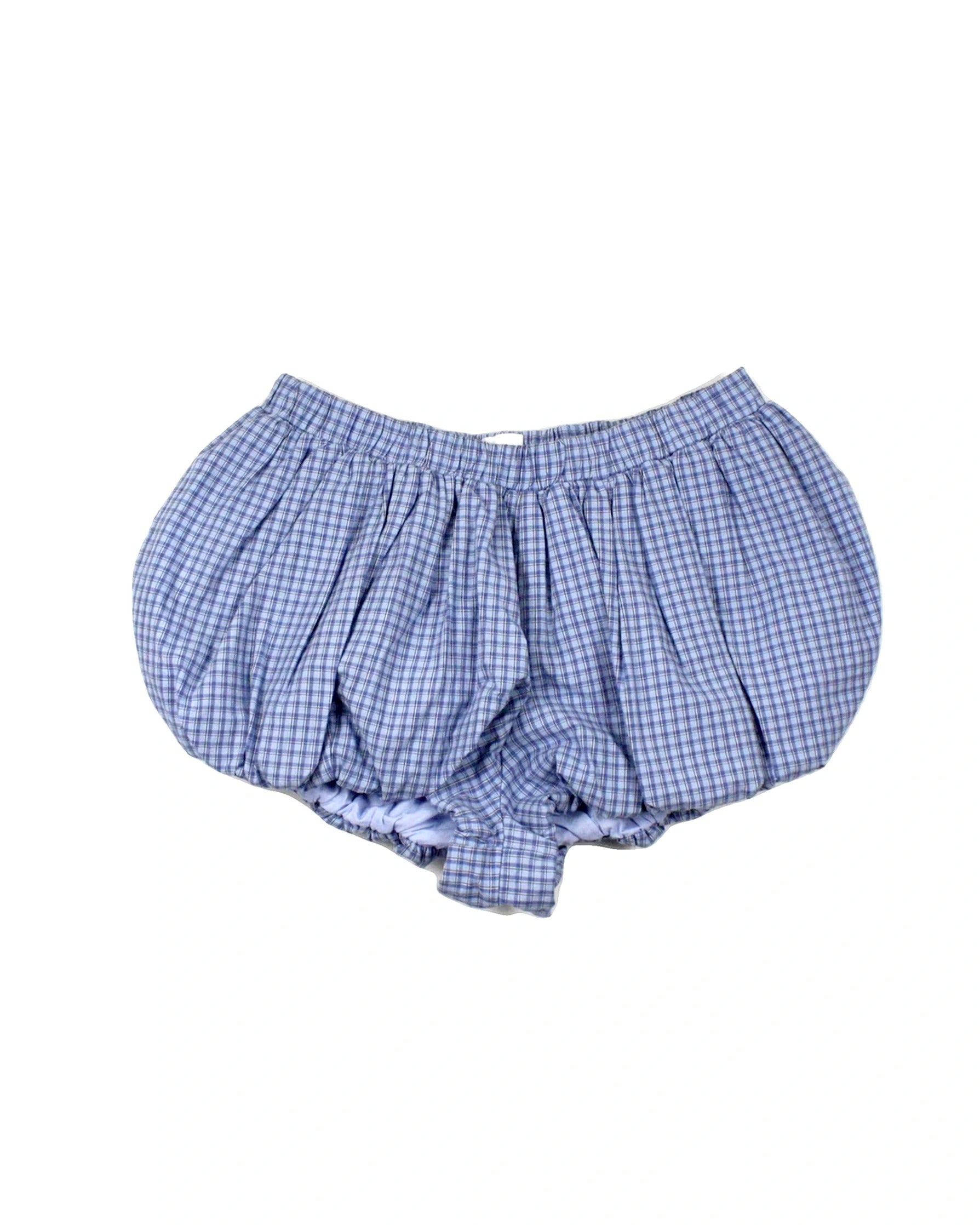 Sunday Best Women's Blue/Black/White Shorts with Check Print, Mini Length, Bubble Hem – Size W26