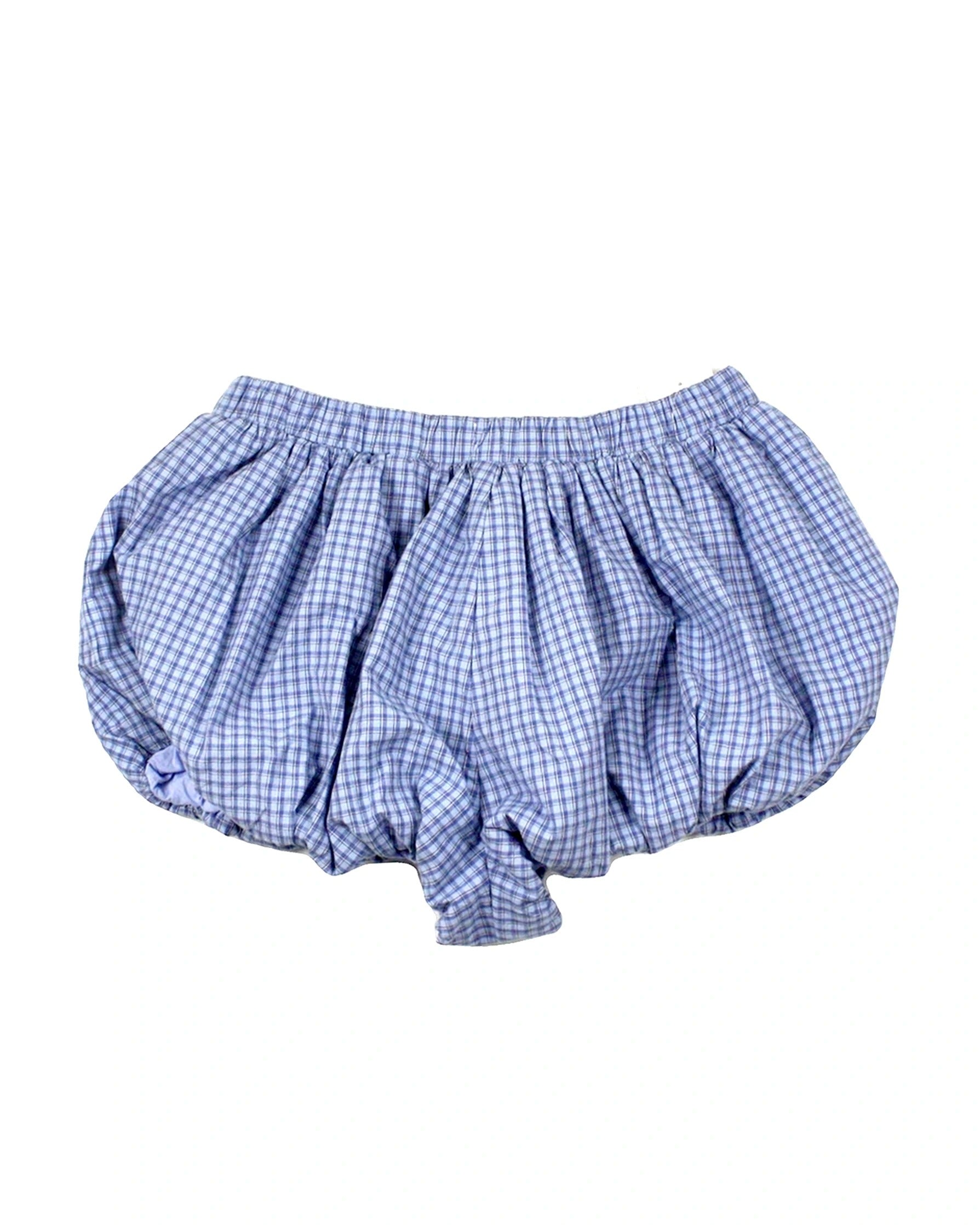 Sunday Best Women's Blue/Black/White Shorts with Check Print, Mini Length, Bubble Hem – Size W26
