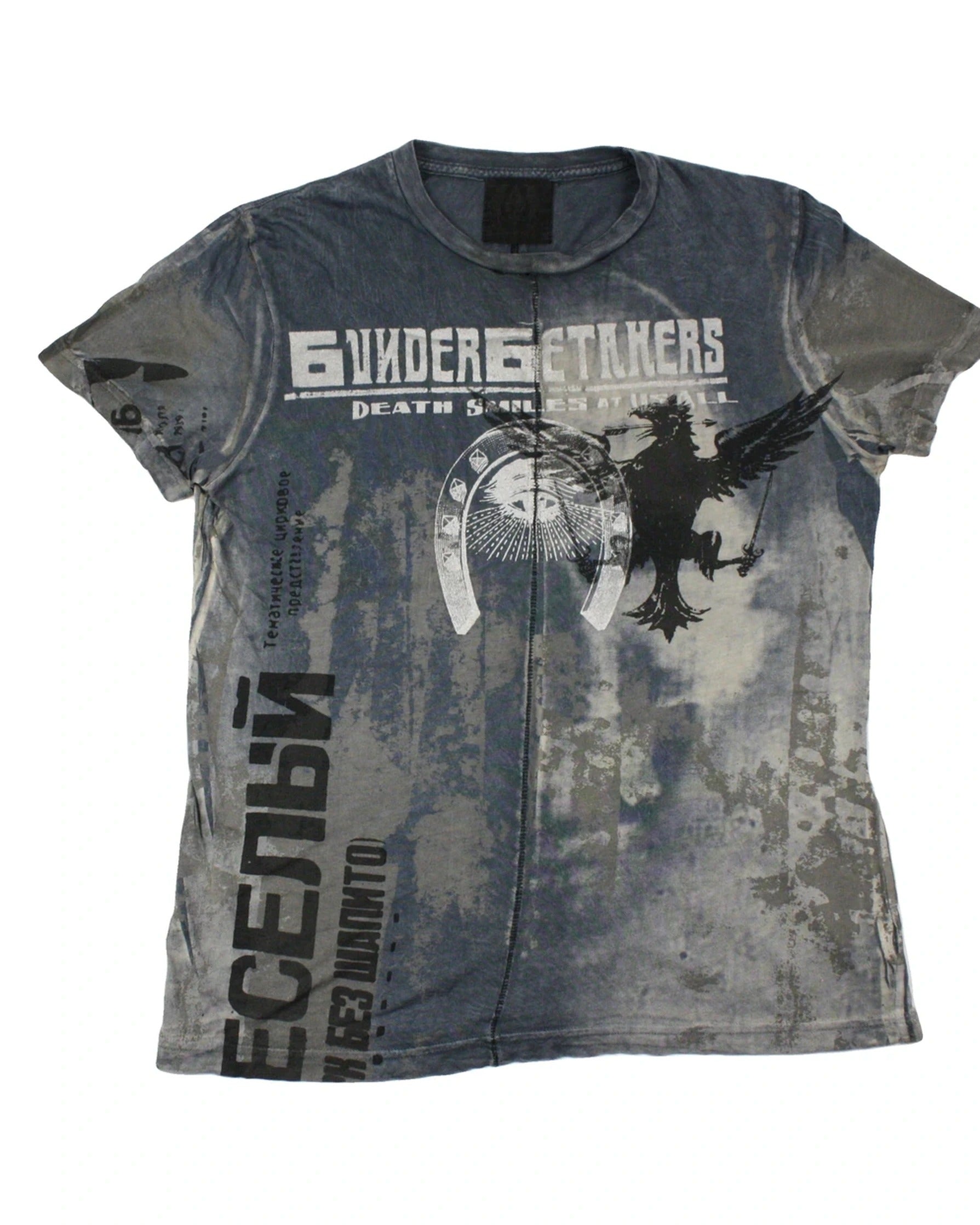 NB Symbols Men's Blue/Black/Silver Top with Bird Graphic, Round Neck, Rib Trim – As-Is