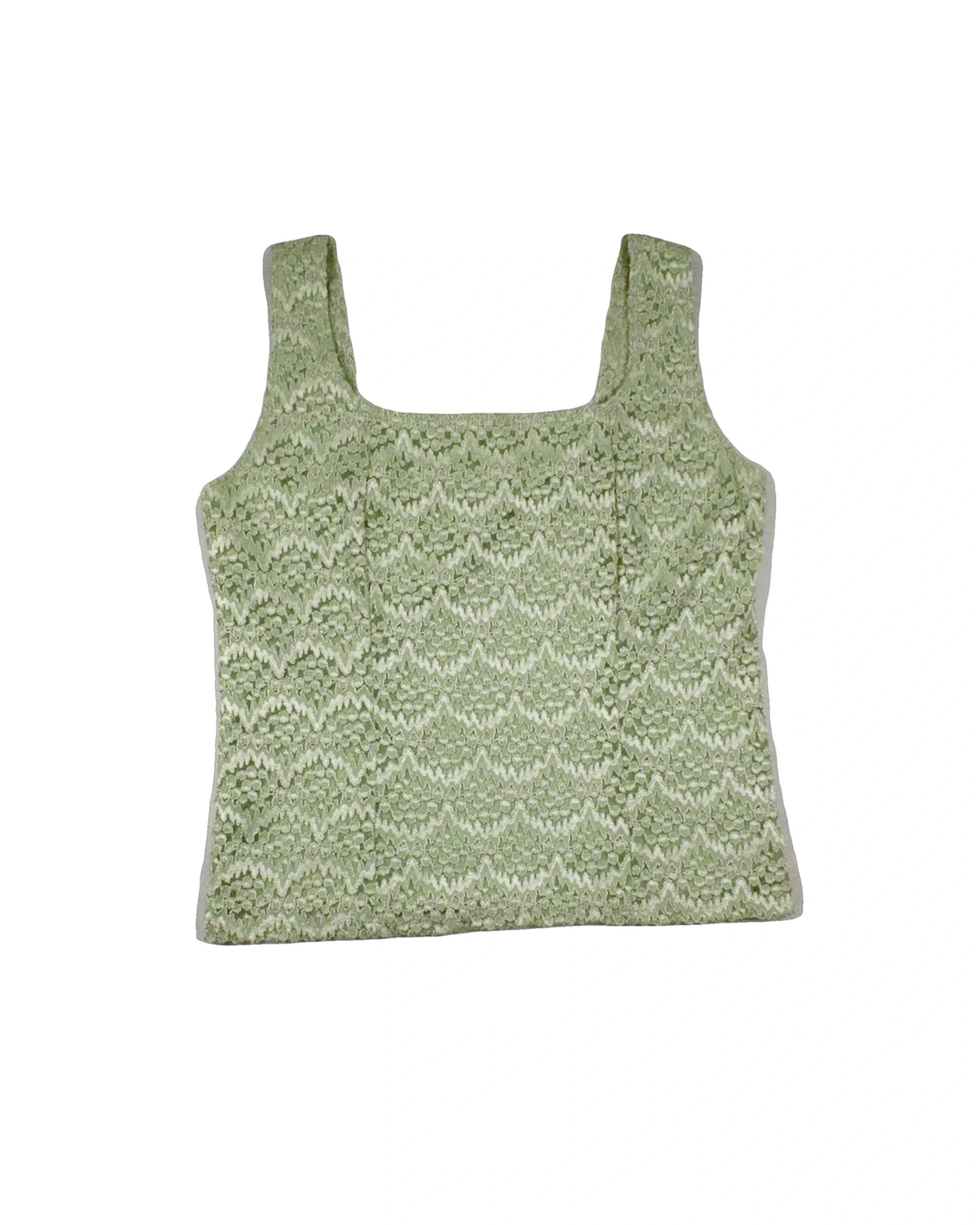EK Designs Women's Green Top with Lace, Double Layer, Square Neck