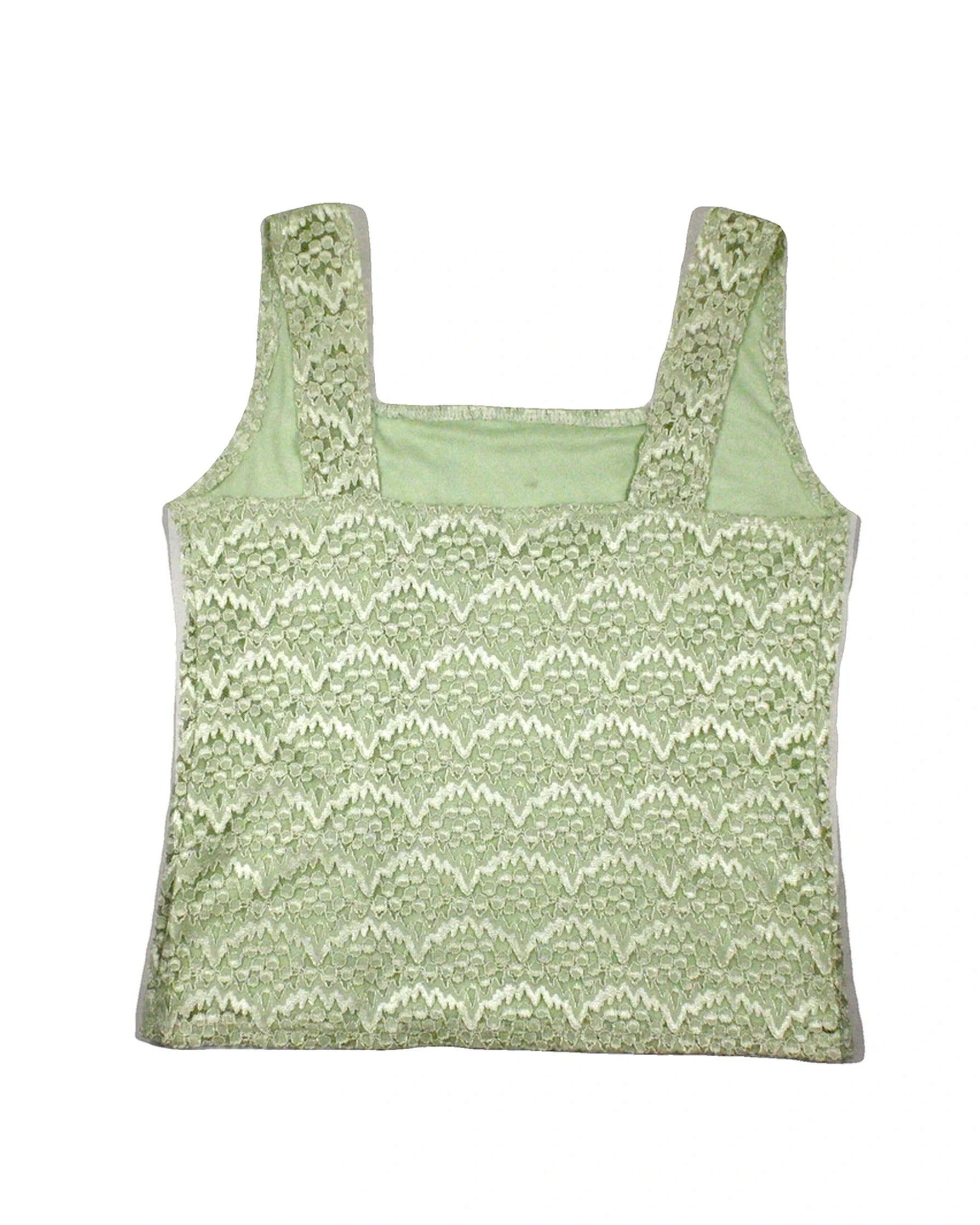 EK Designs Women's Green Top with Lace, Double Layer, Square Neck