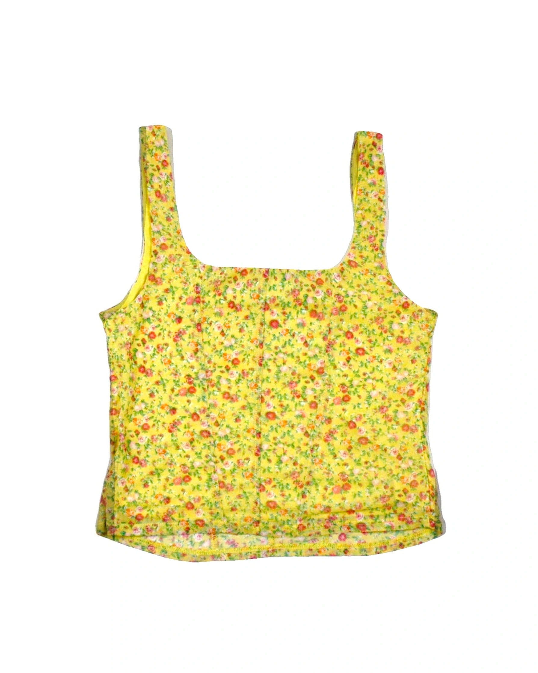 AFRM Women's Yellow/Magenta Top with Flower Pattern, Paneled Construction, Mesh – Size M
