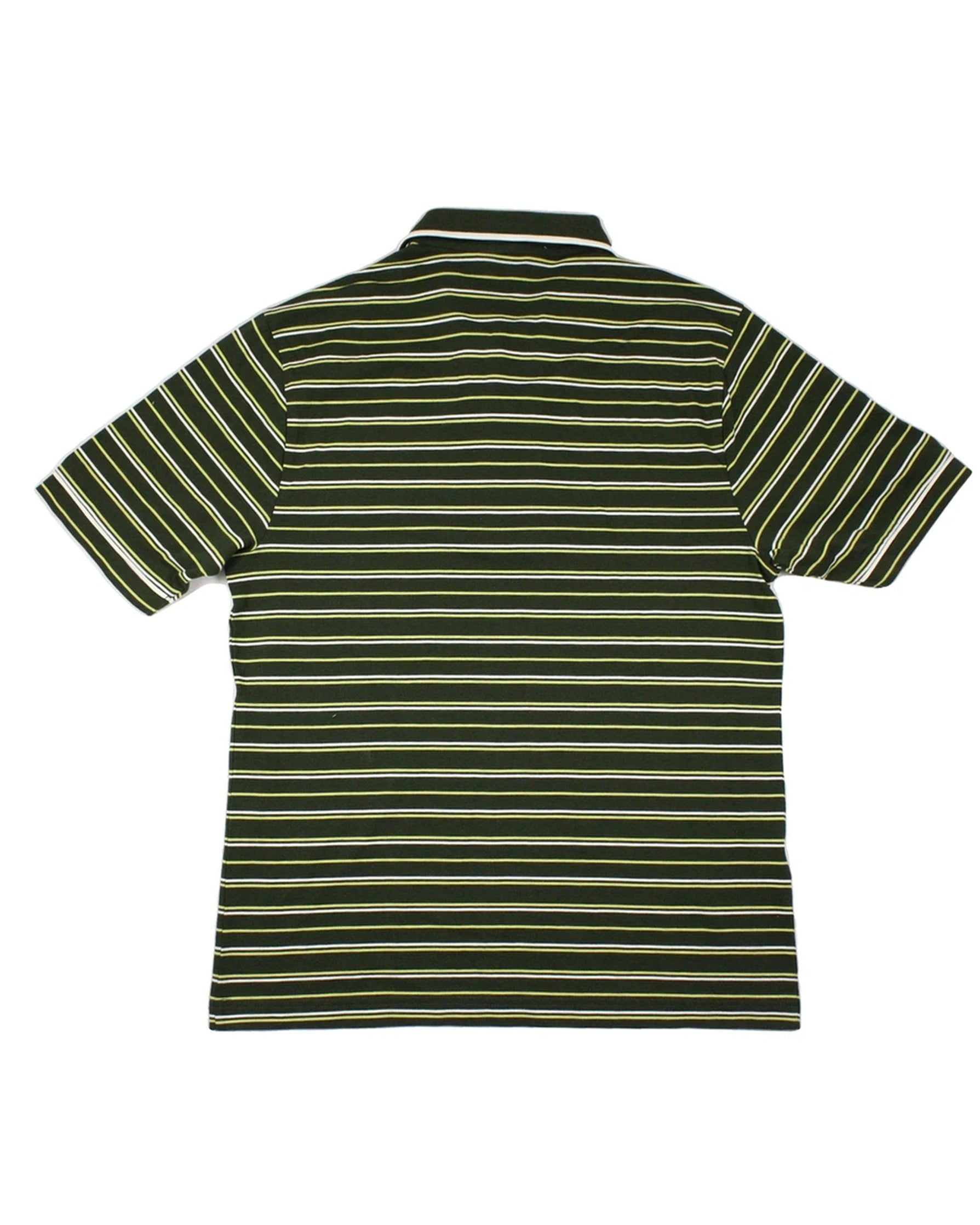 Penguin Men's Green/Olive/White Top with Polo Collar, Horizontal Stripes, Embroidered Logo – Size M