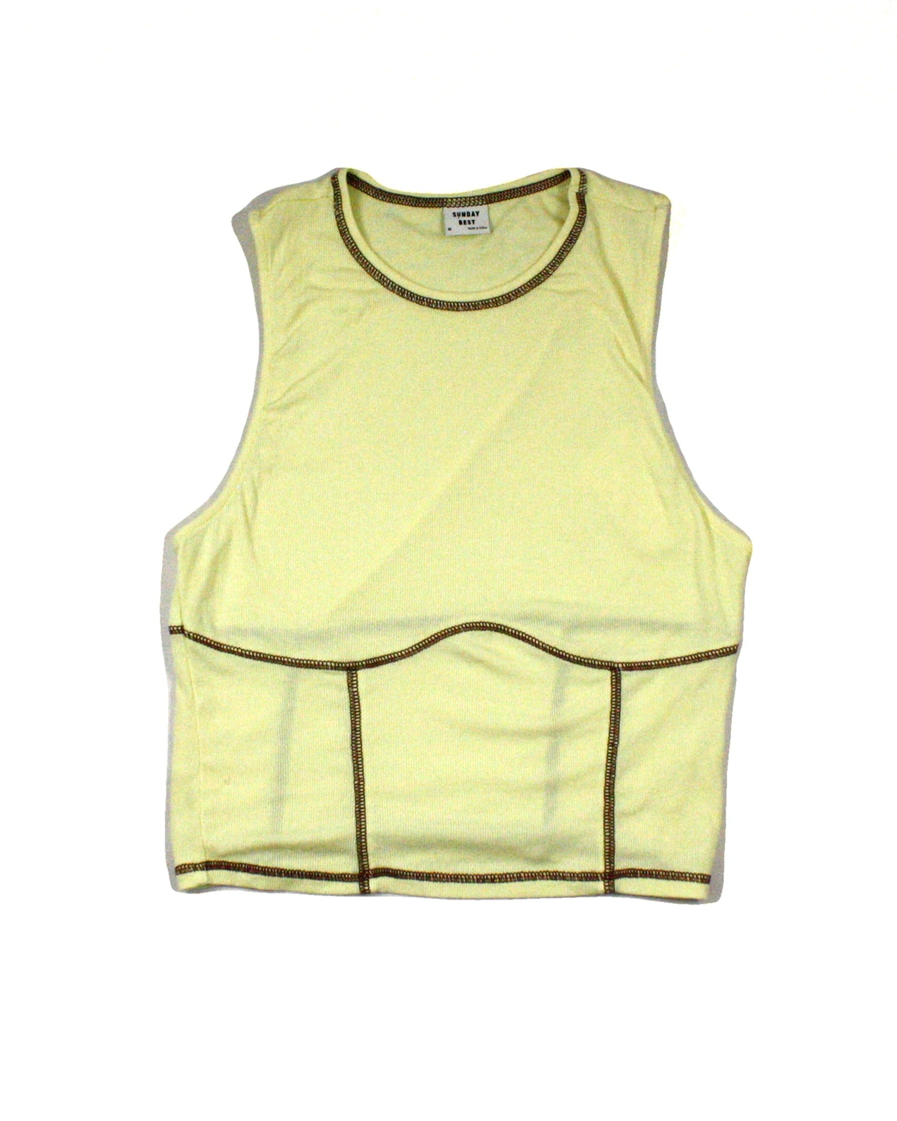 Sunday Best Women's Yellow Top with Rib Knit, Paneled Construction, Cropped – Size M