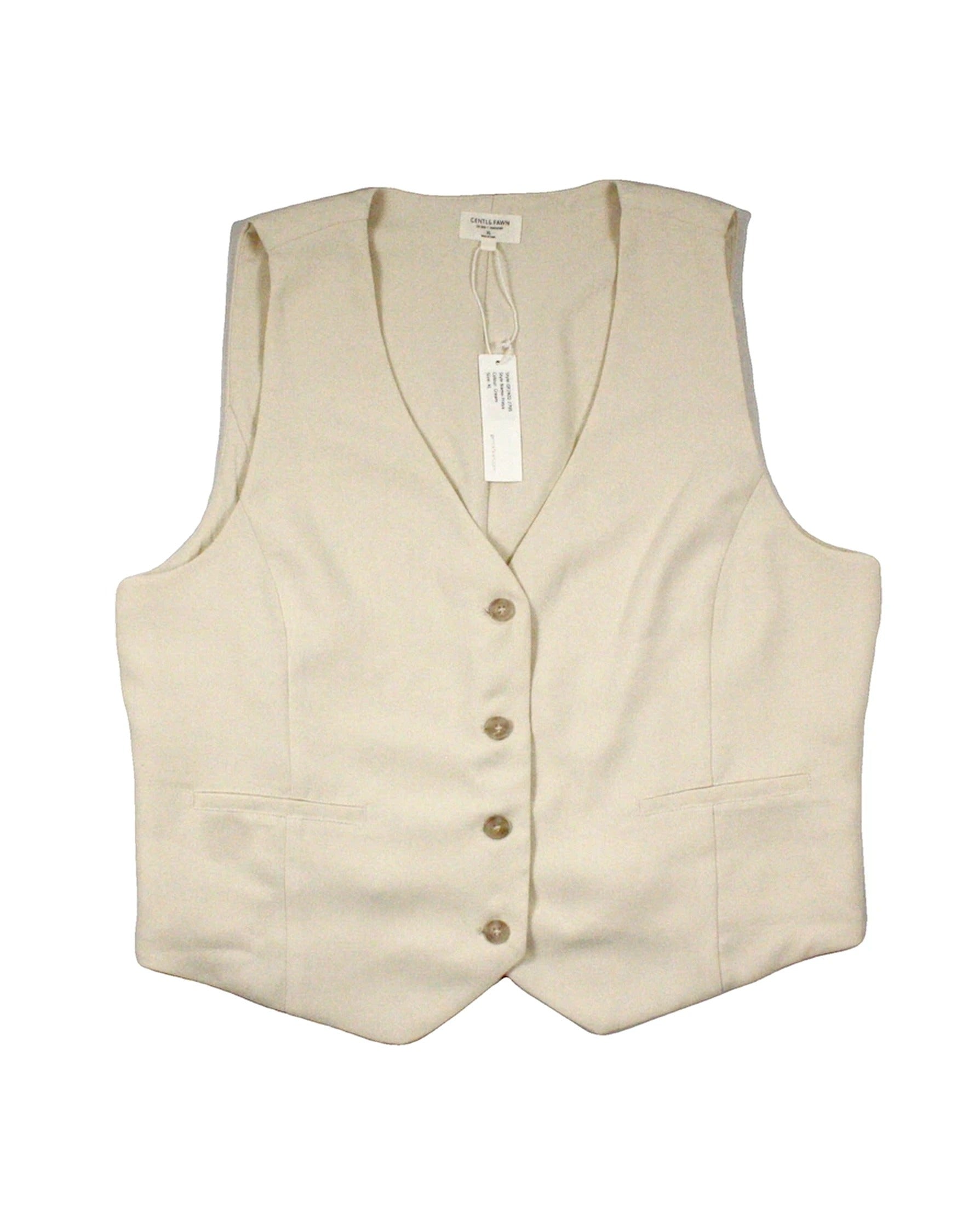 Gentle Fawn Women's Cream Vest with Paneled Construction, Two Faux Pockets, Point Hem – Size XL | New with Tags