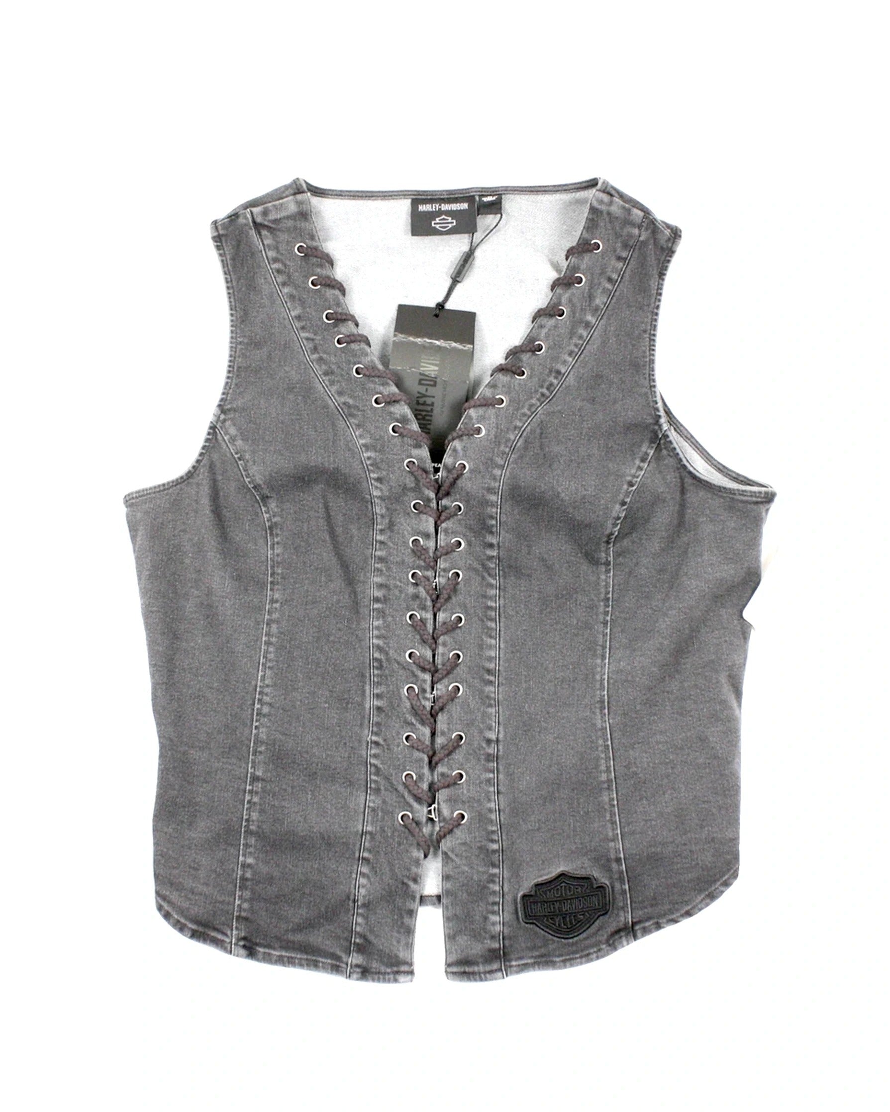 Harley-Davidson Women's Black Vest with Paneled Construction, Clasp Closure, Bottom Patch – Size XL | New with Tags