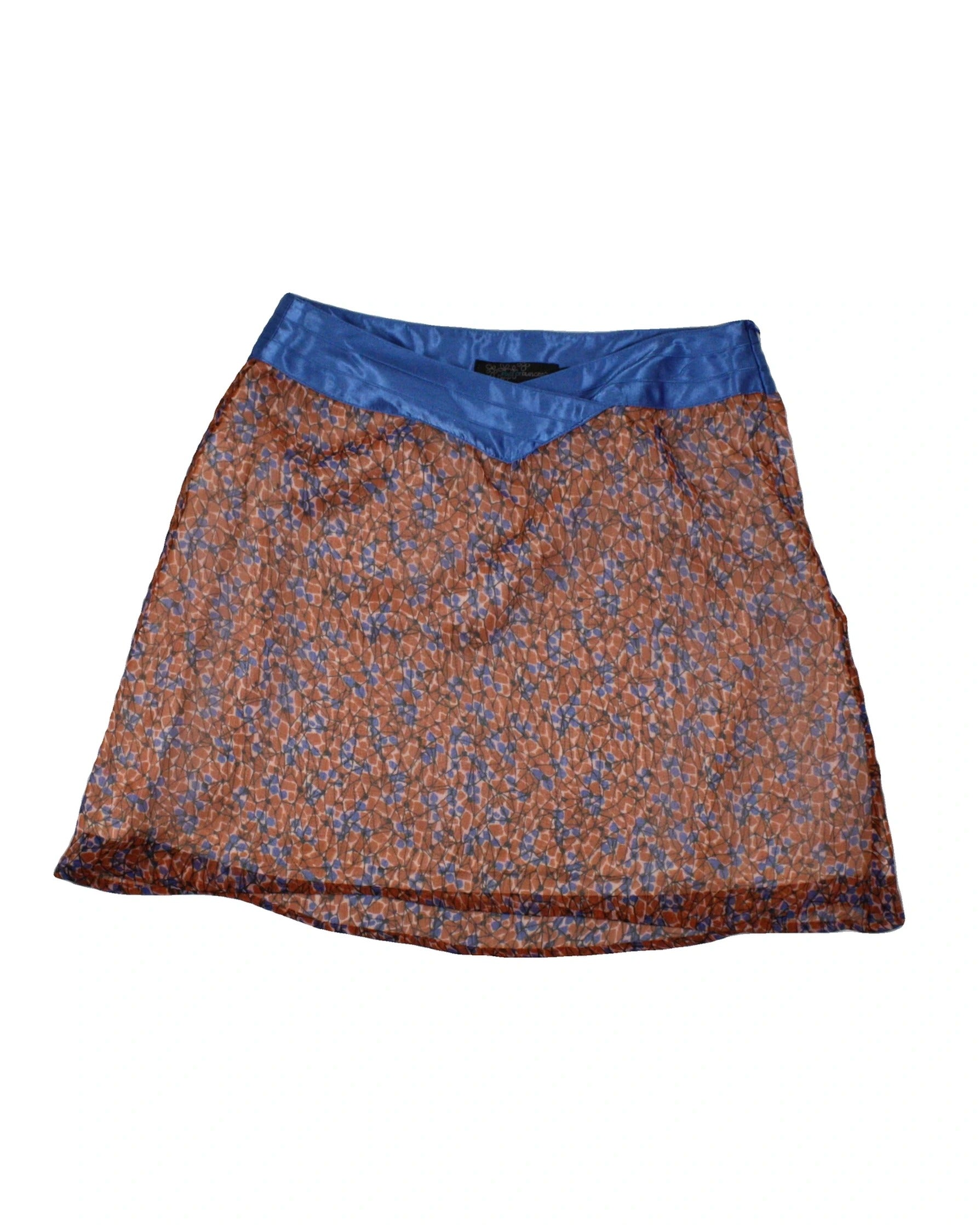 Stage Of Playlord Women's Dark Orange/Blue/Black Skirt with Abstract Pattern, Double Layer, V Waistband – Size W27 | As-Is