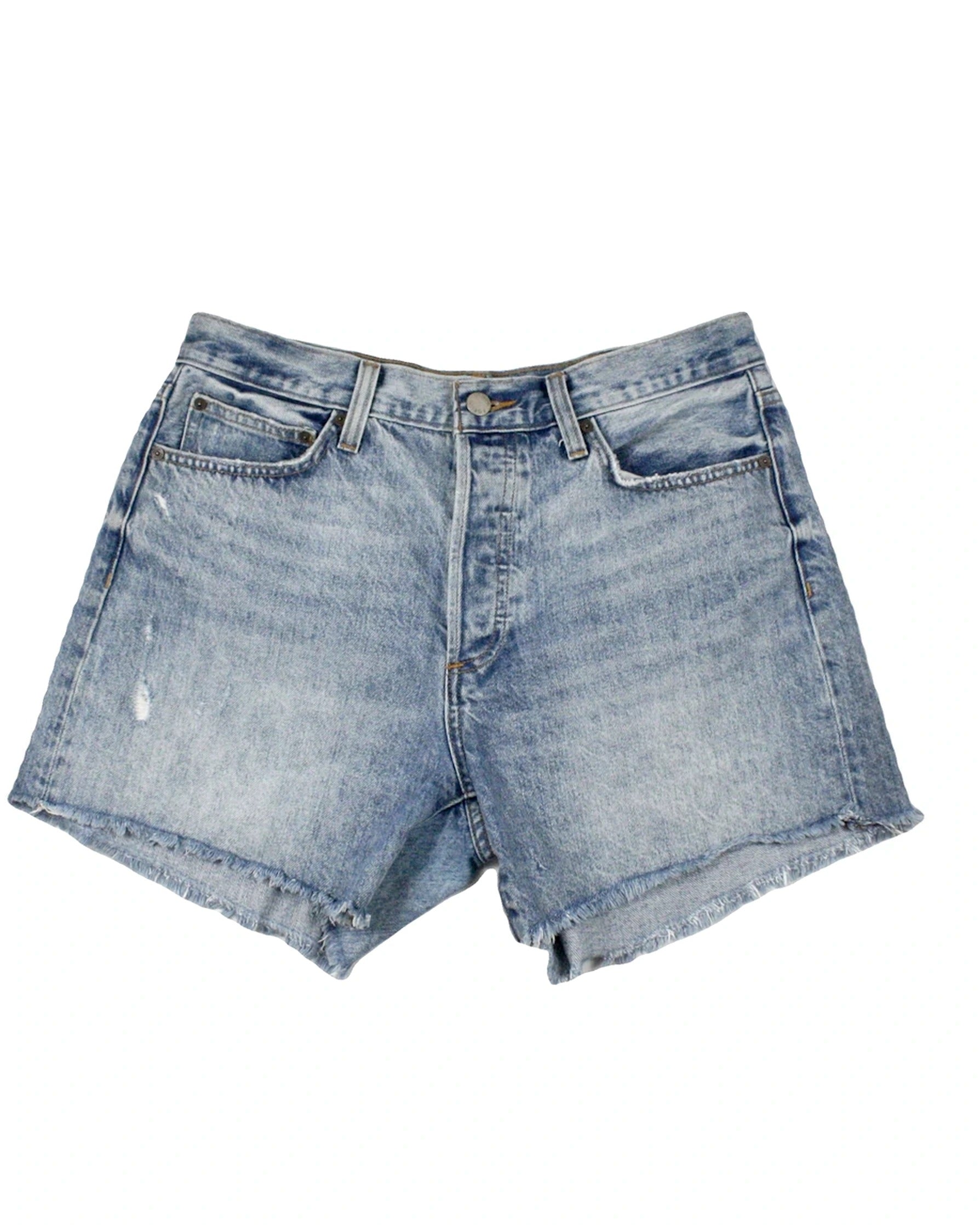Denim Forum Women's Blue Shorts with Light Wash, Denim, High Rise – Size W28