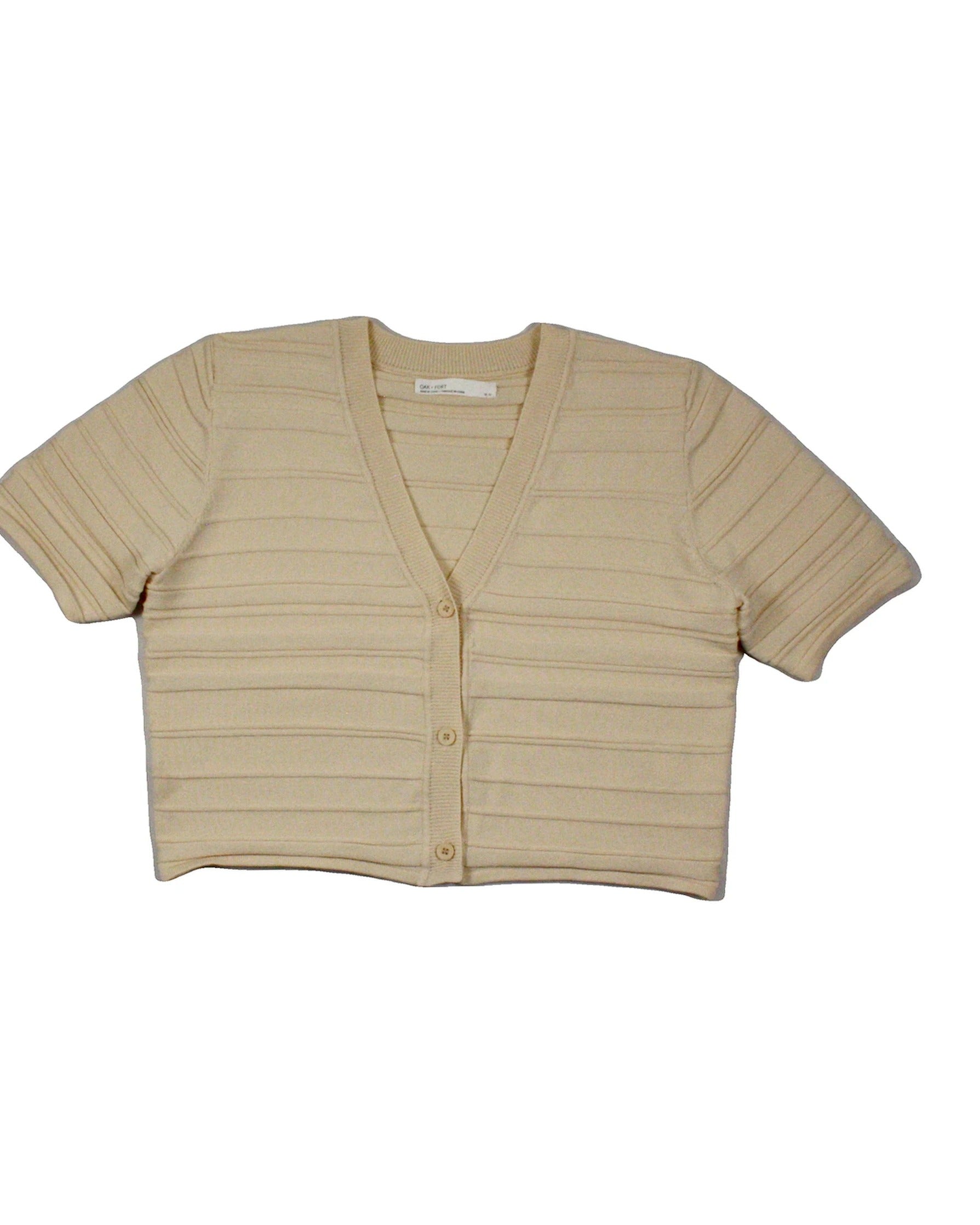 Oak + Fort Women's Cream Cardigan with Lightweight Knit, Button Front, Cropped – Size XS