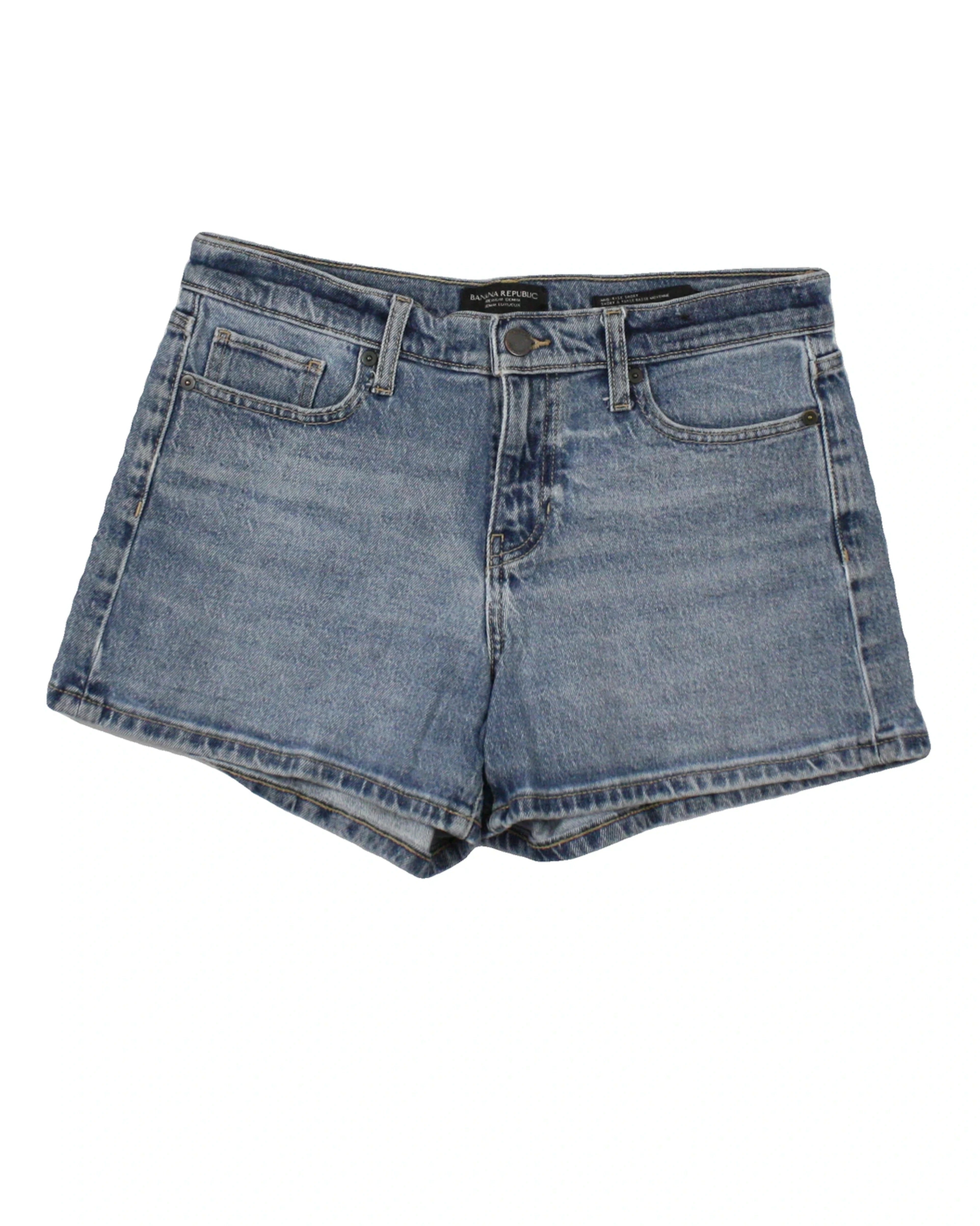 Banana Republic Women's Blue Shorts with Light Wash, Mid Rise, Zip Fly – Size W28
