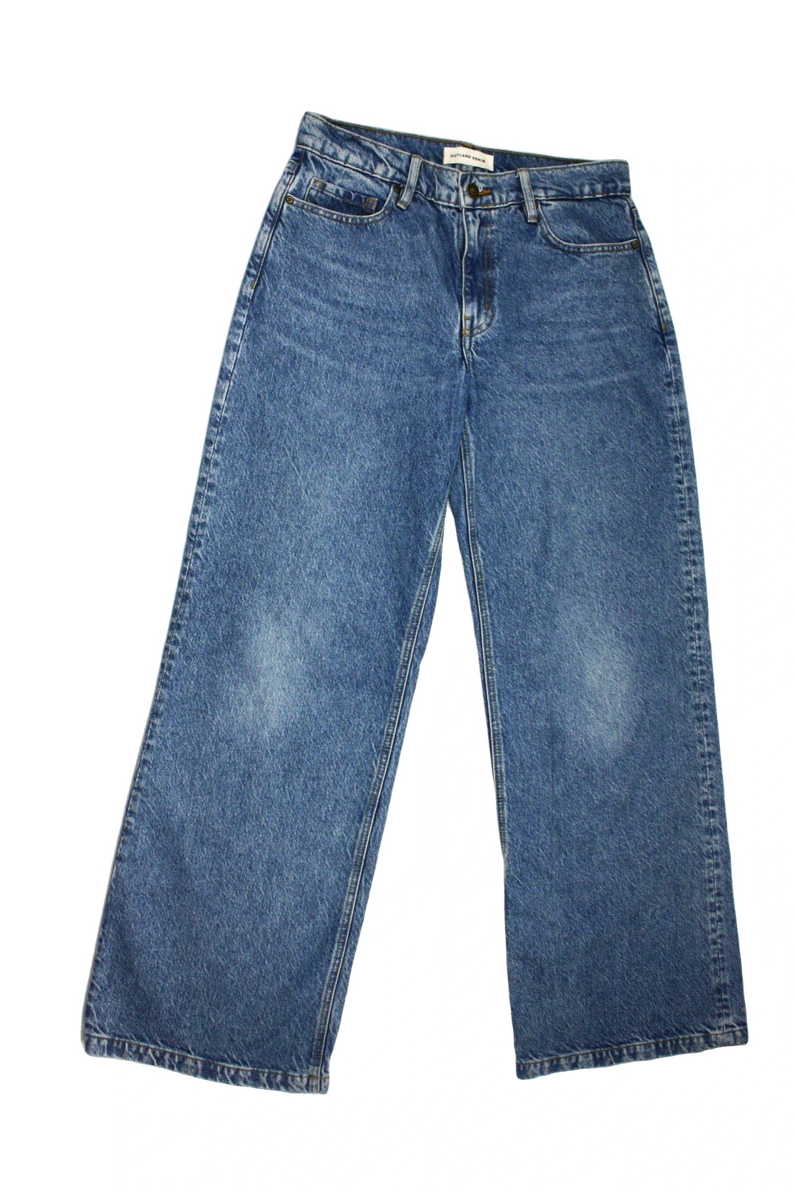 Outland Denim Women's Blue Jeans with Medium Wash, Mid Rise, Wide Leg – Size W27