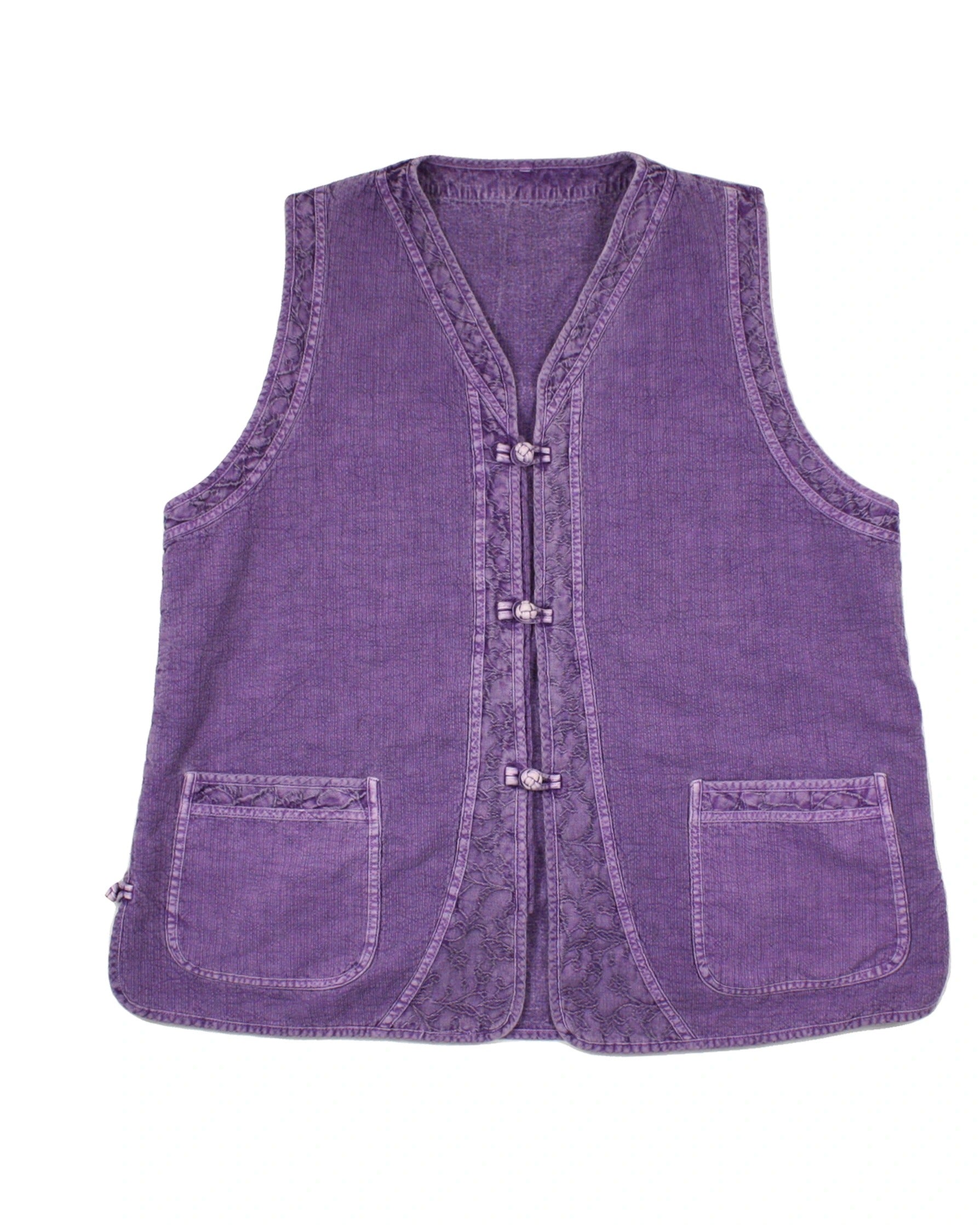 No Brand Women's Purple Vest with Front Frog Closures, Two Pockets