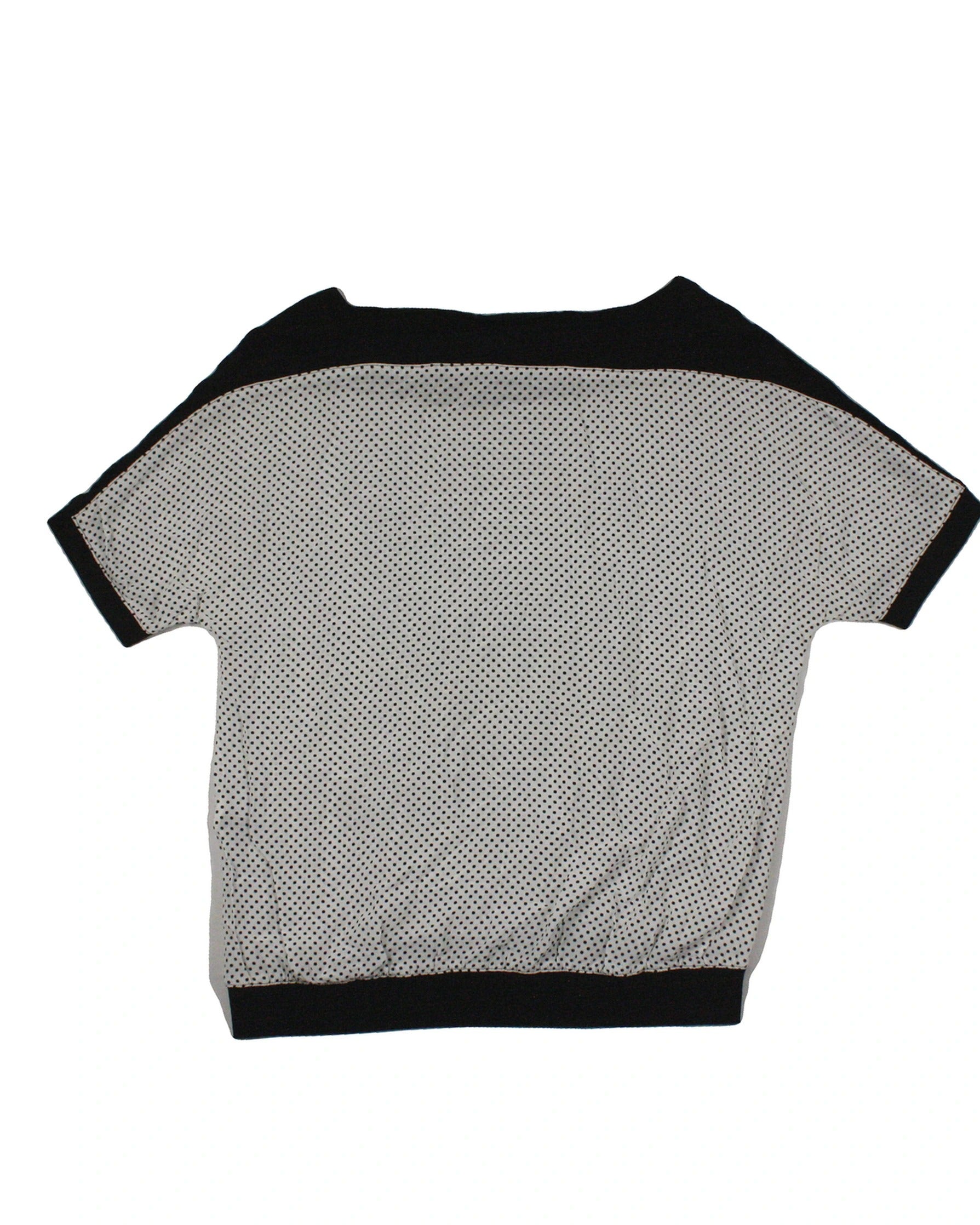 Apanage Women's White/Black Top with Polka Dot, Black Trim, Boat Neck