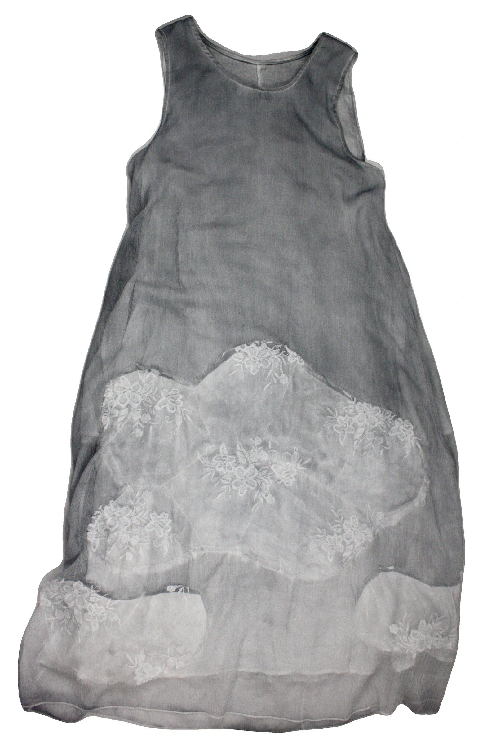 No Brand Women's Gray/Light Gray/White Dress with Semi-Sheer, Double Layer, Maxi Length