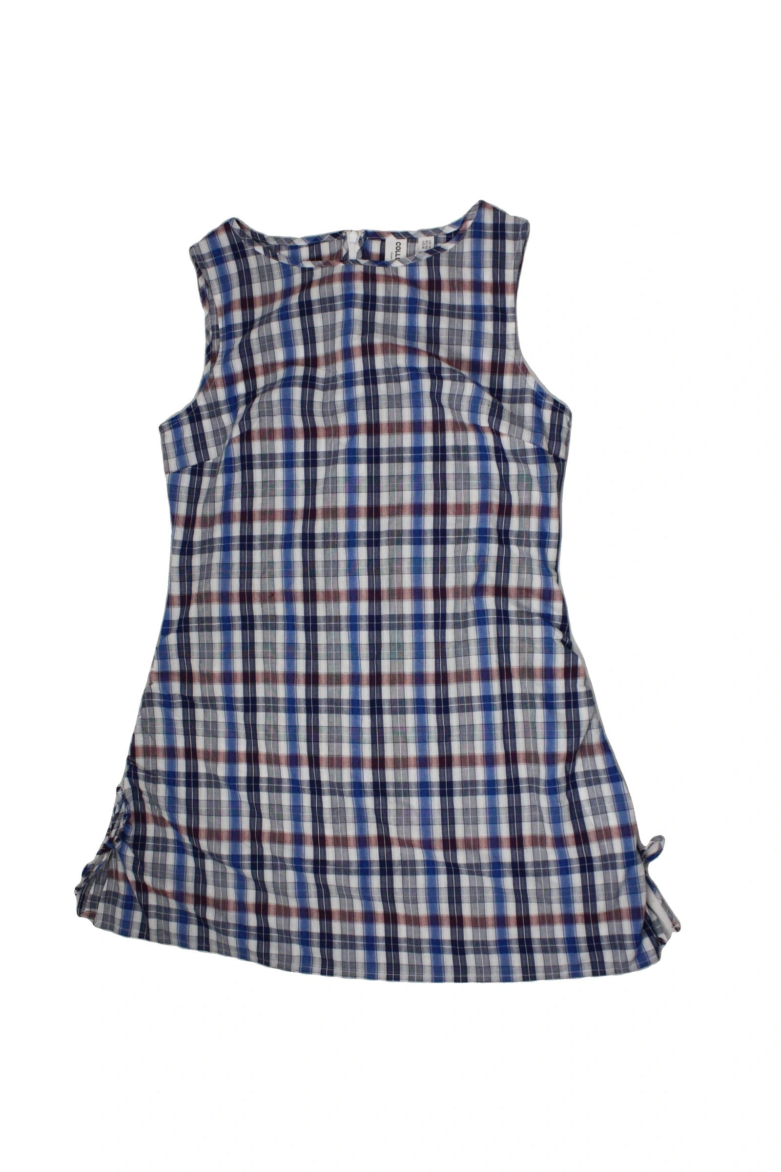 Collusion Women's White/Blue/Red Dress with Plaid, Side Ruching, Mini Length – Size 10