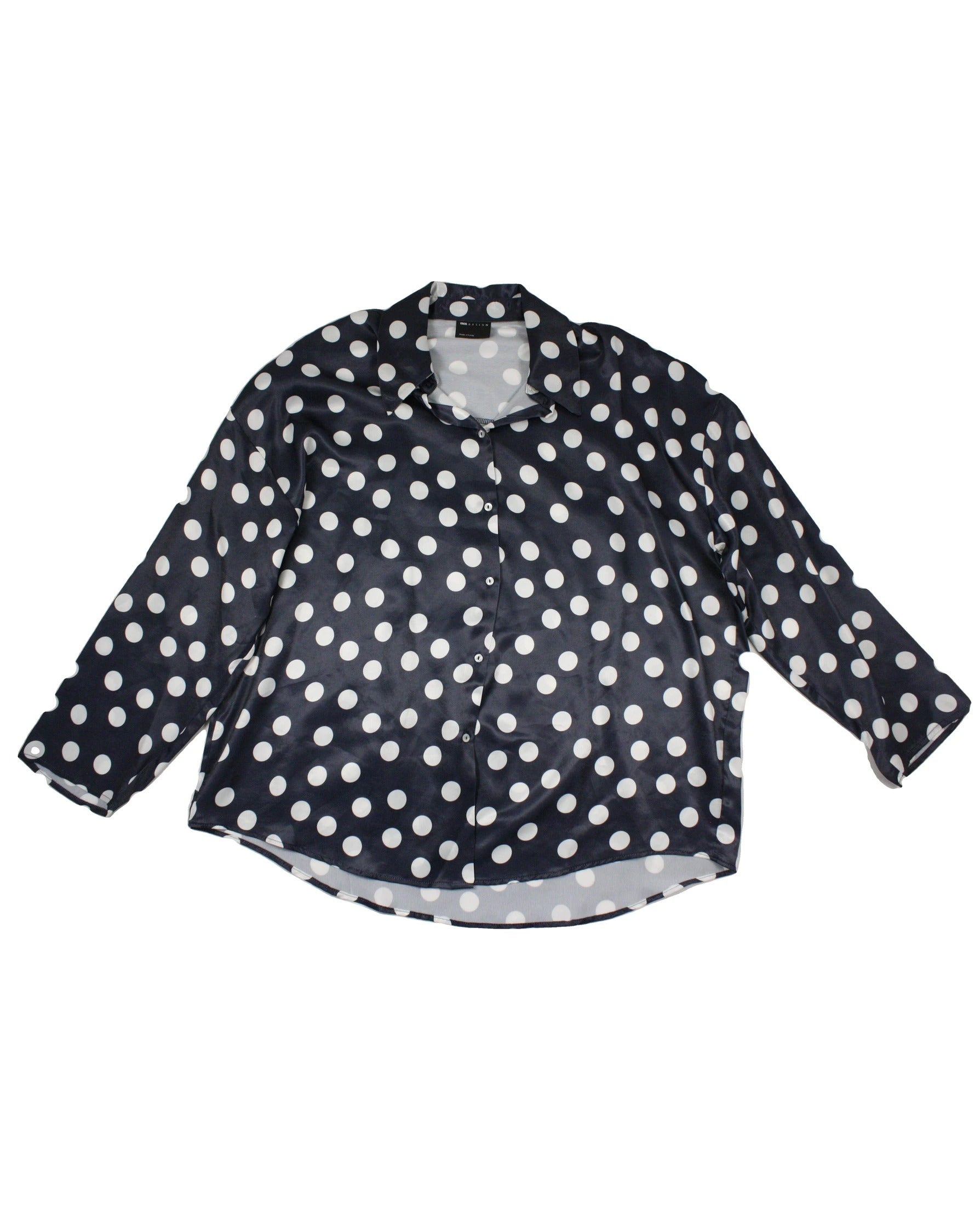 ASOS Women's Navy/White Shirt with Polka Dot, Sheen Finish, Back Yoke – Size 10