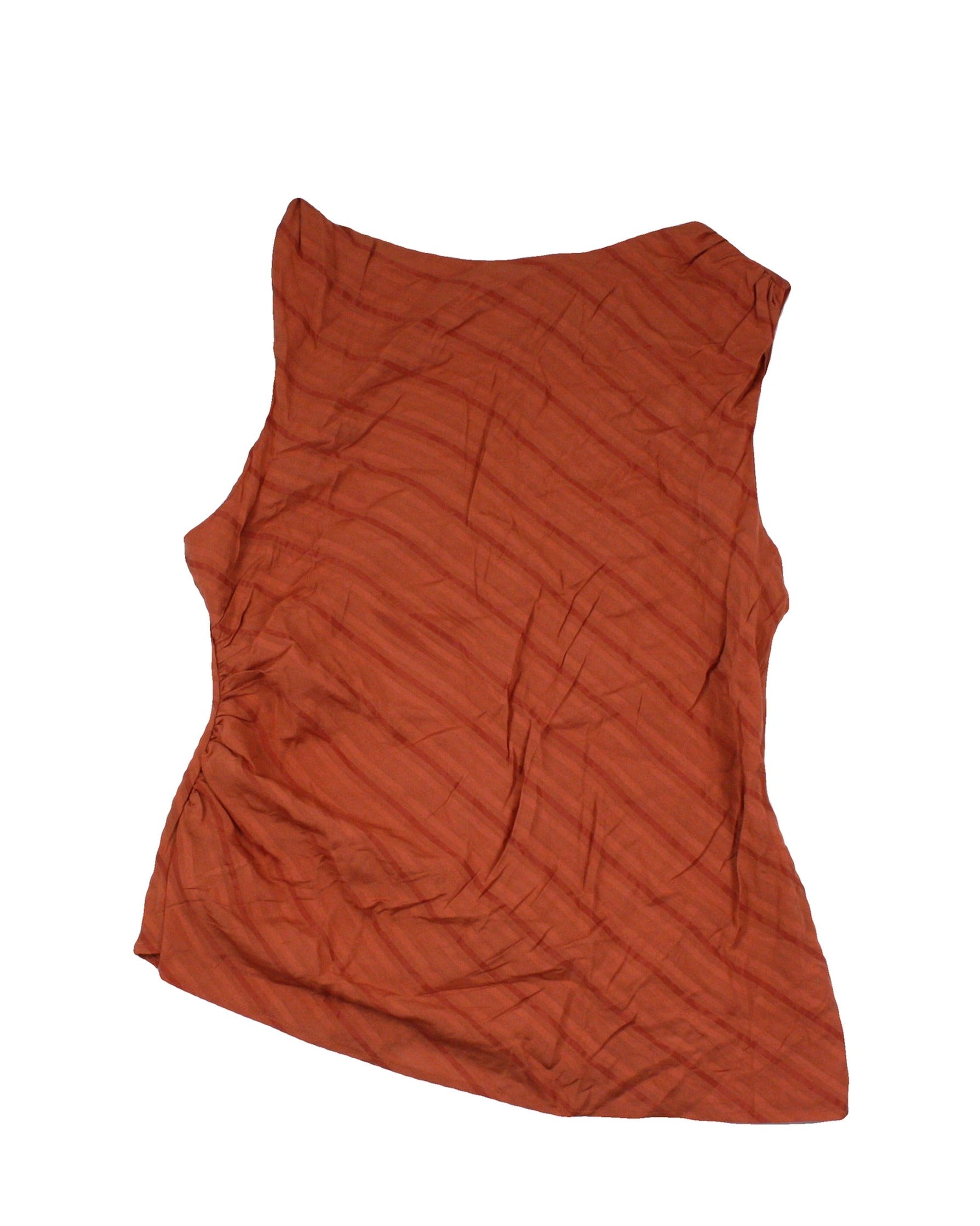 ASOS Women's Orange/Dark Orange Top with Boat Neck, Gathered Sleeves – Size L