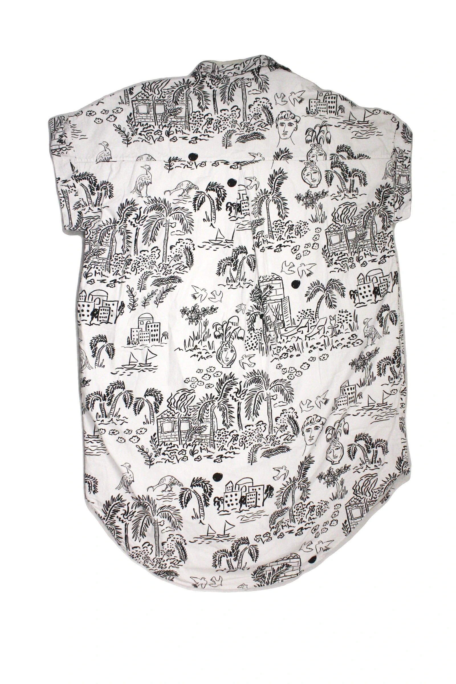Monki Women's White/Black Dress with Illustration Pattern, Button Front, Collar – Size M