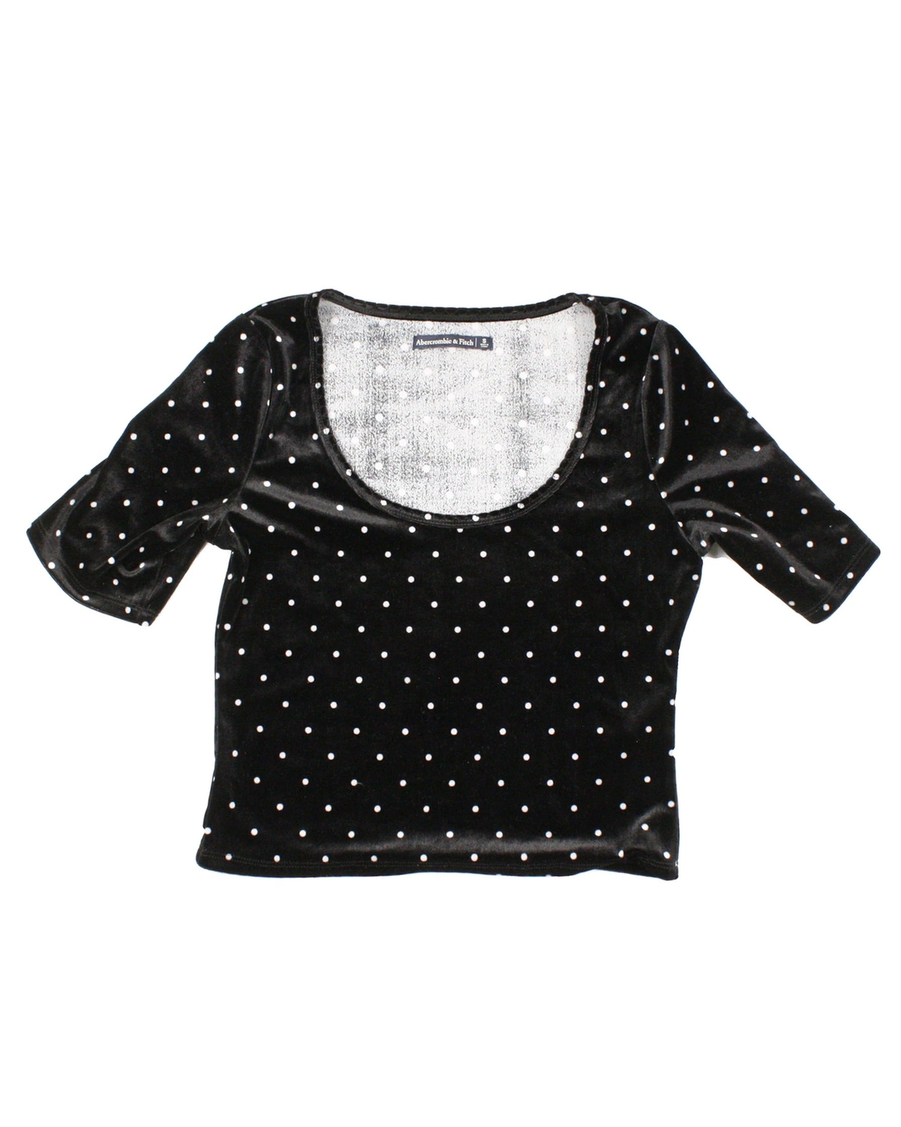 Abercrombie & Fitch Women's Black/White Top with Velour, Polka Dot, Scoop Neck – Size S