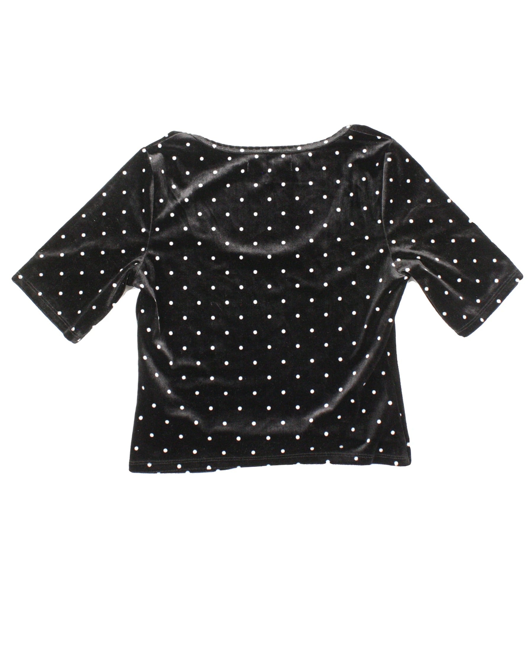 Abercrombie & Fitch Women's Black/White Top with Velour, Polka Dot, Scoop Neck – Size S