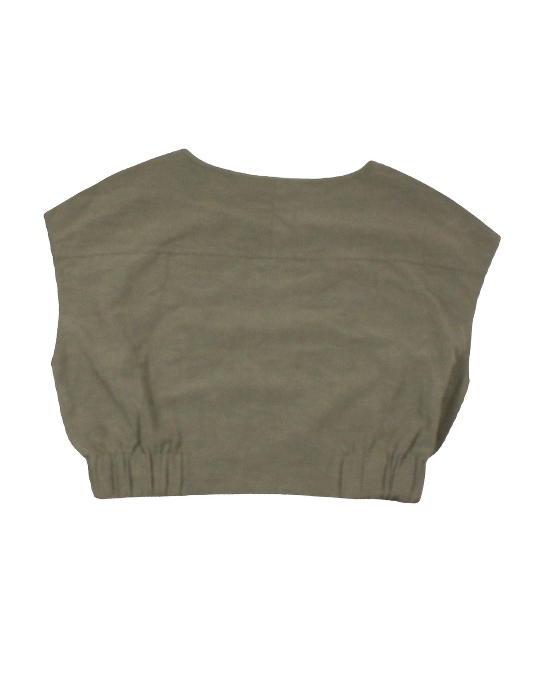 Club Monaco Women's Olive Top with Round Neck, Paneled Construction, Elastic Waist – Size XS