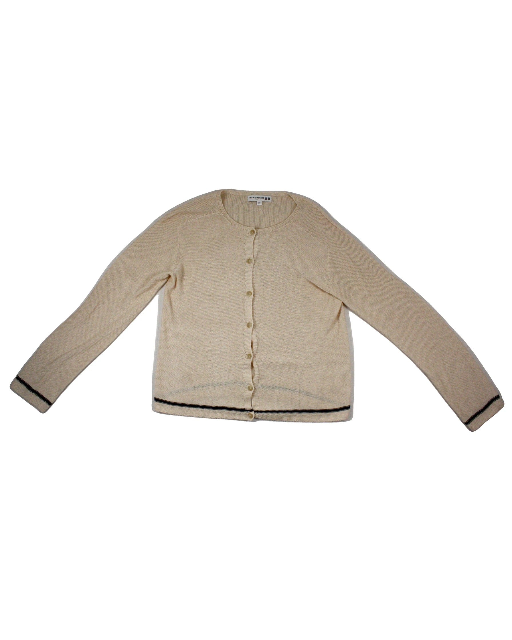 Uniqlo x Ines de la Fressange Women's Beige/Black Cardigan with Lightweight Knit, Round Neck – Size S