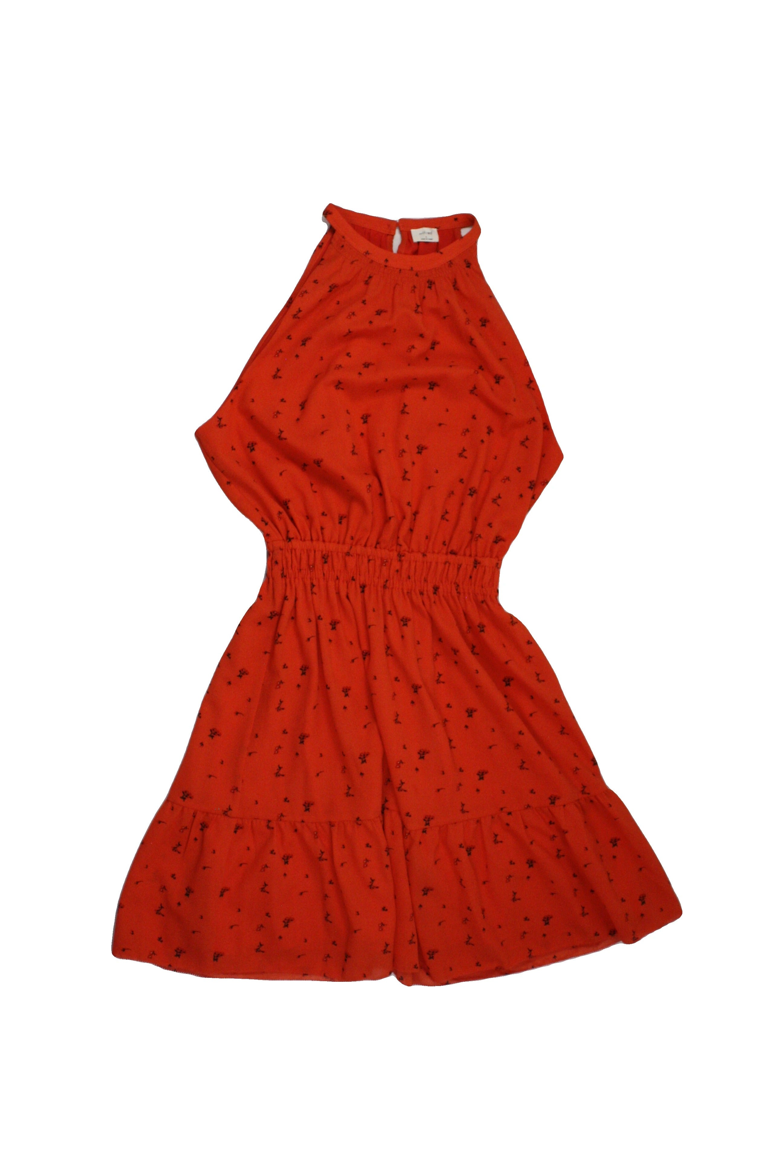 Wilfred Women's Orange/Black/Dark Orange Dress with High Neck, Elastic Waist, Ruffle Hem – Size S