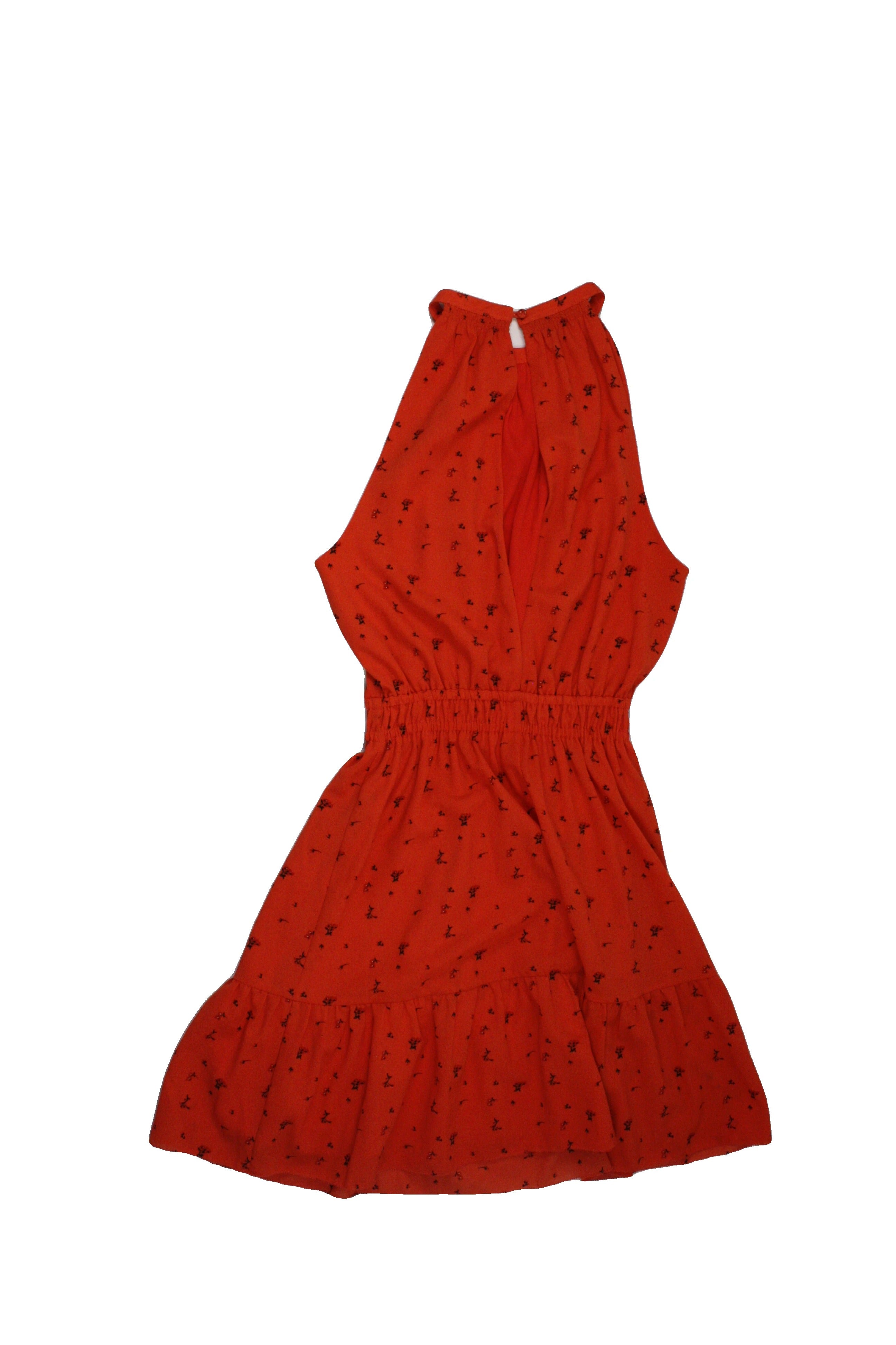 Wilfred Women's Orange/Black/Dark Orange Dress with High Neck, Elastic Waist, Ruffle Hem – Size S
