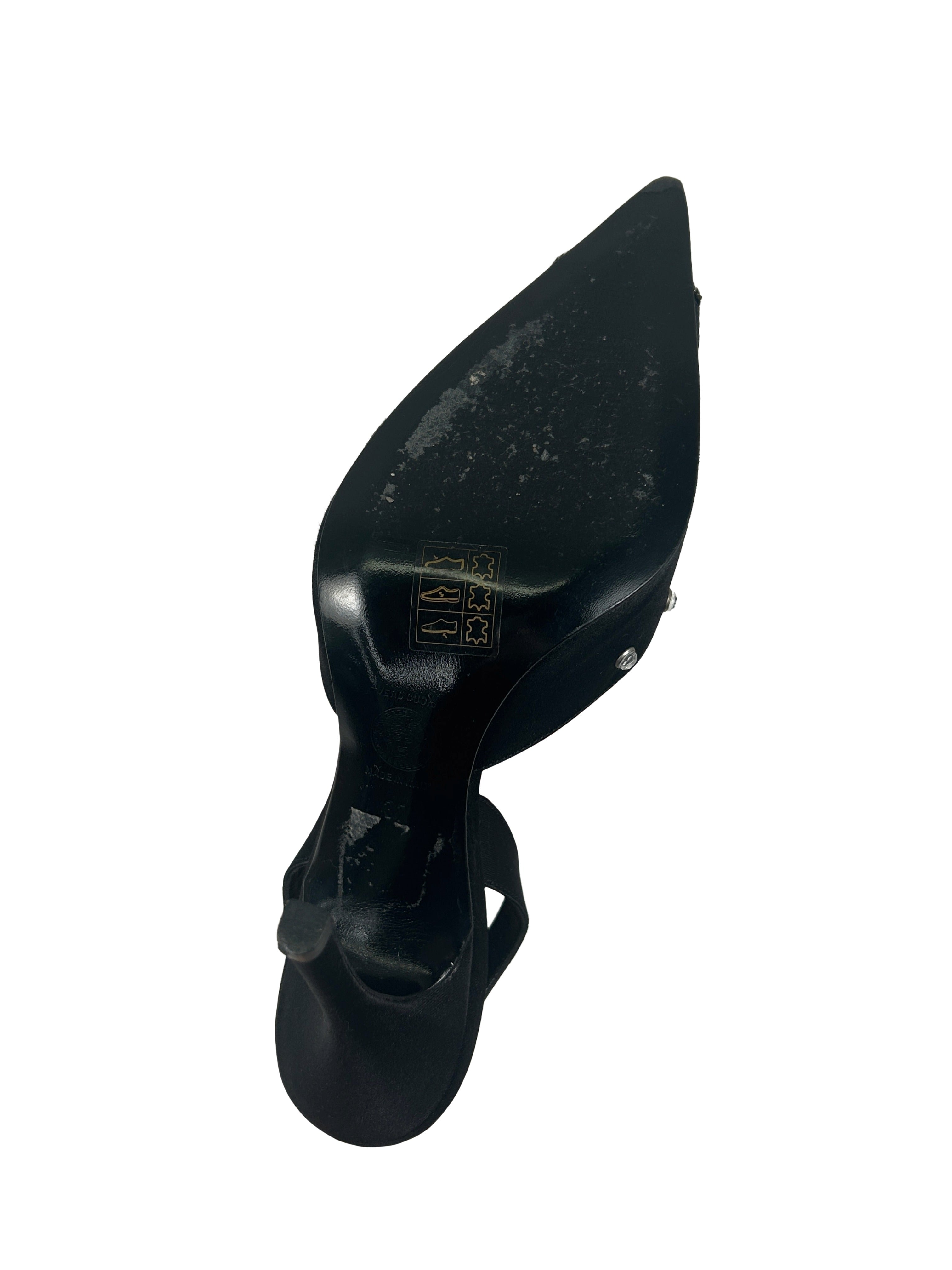 Versace Size 37 Satin Zipper Slingback Heels
