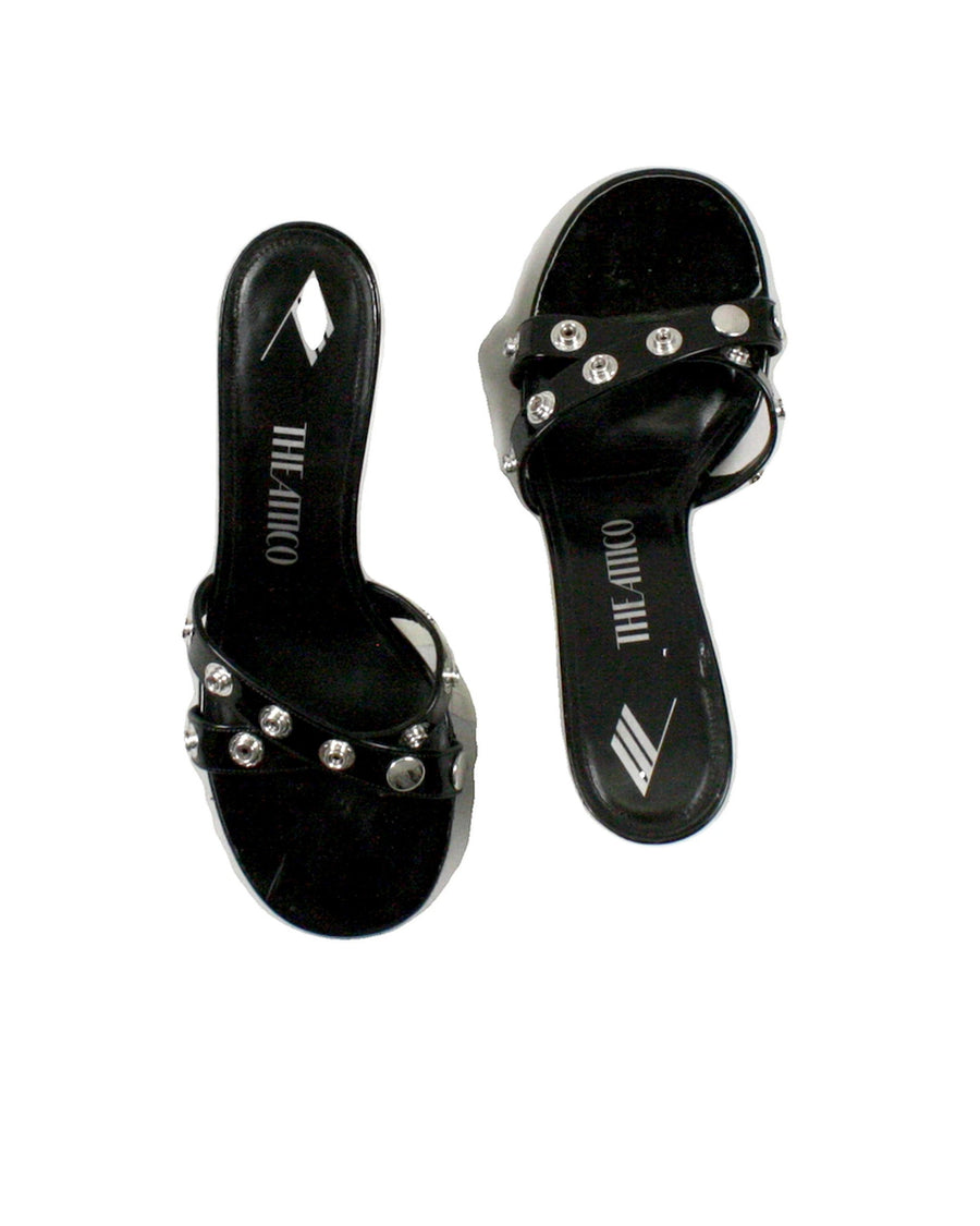 The Attico Designer Women's Black Snap Strap Detail Crisscross Straps 3 Heel Heels – Size 10