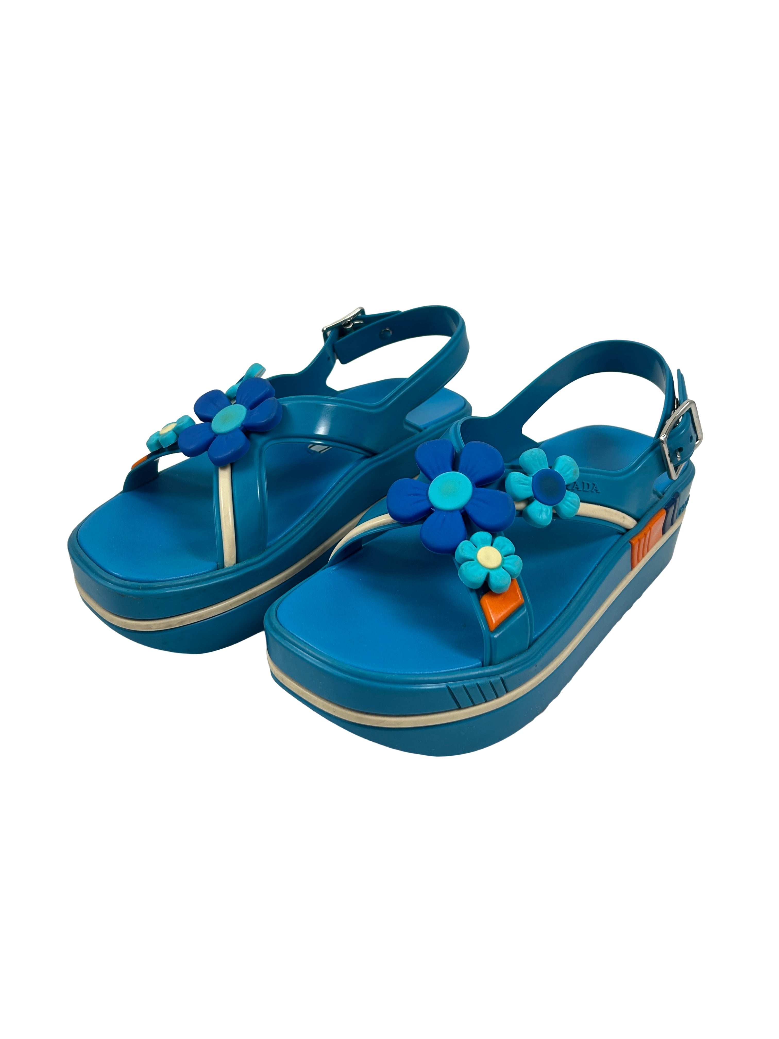 Prada Size 36 Rubber Floral Platform Sandals