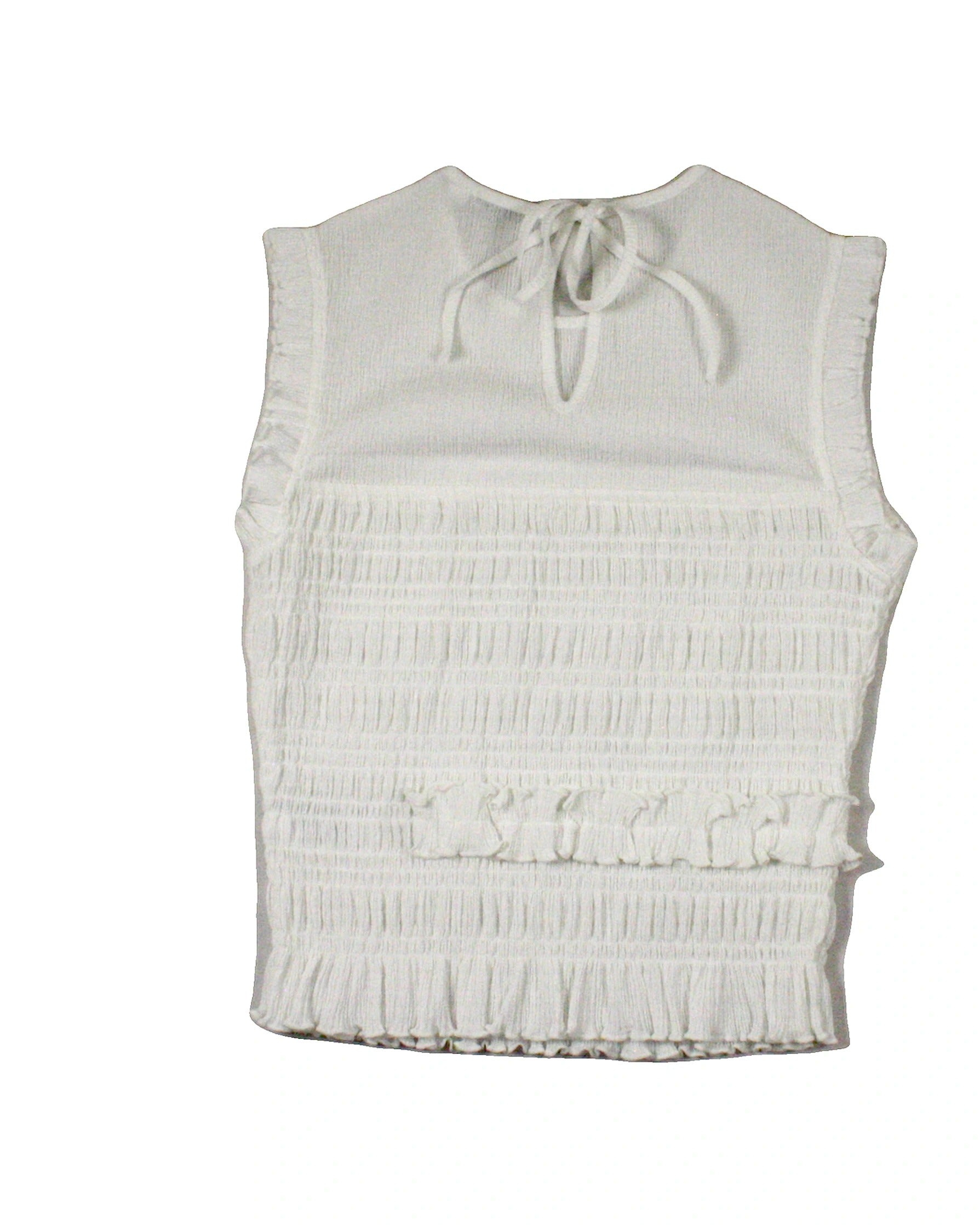 Cecilie Bahnsen x Uniqlo Women's White Ruffle Shoulders Ruched Detail Round Neckline Front Ruching Sleeveless Top – Size S