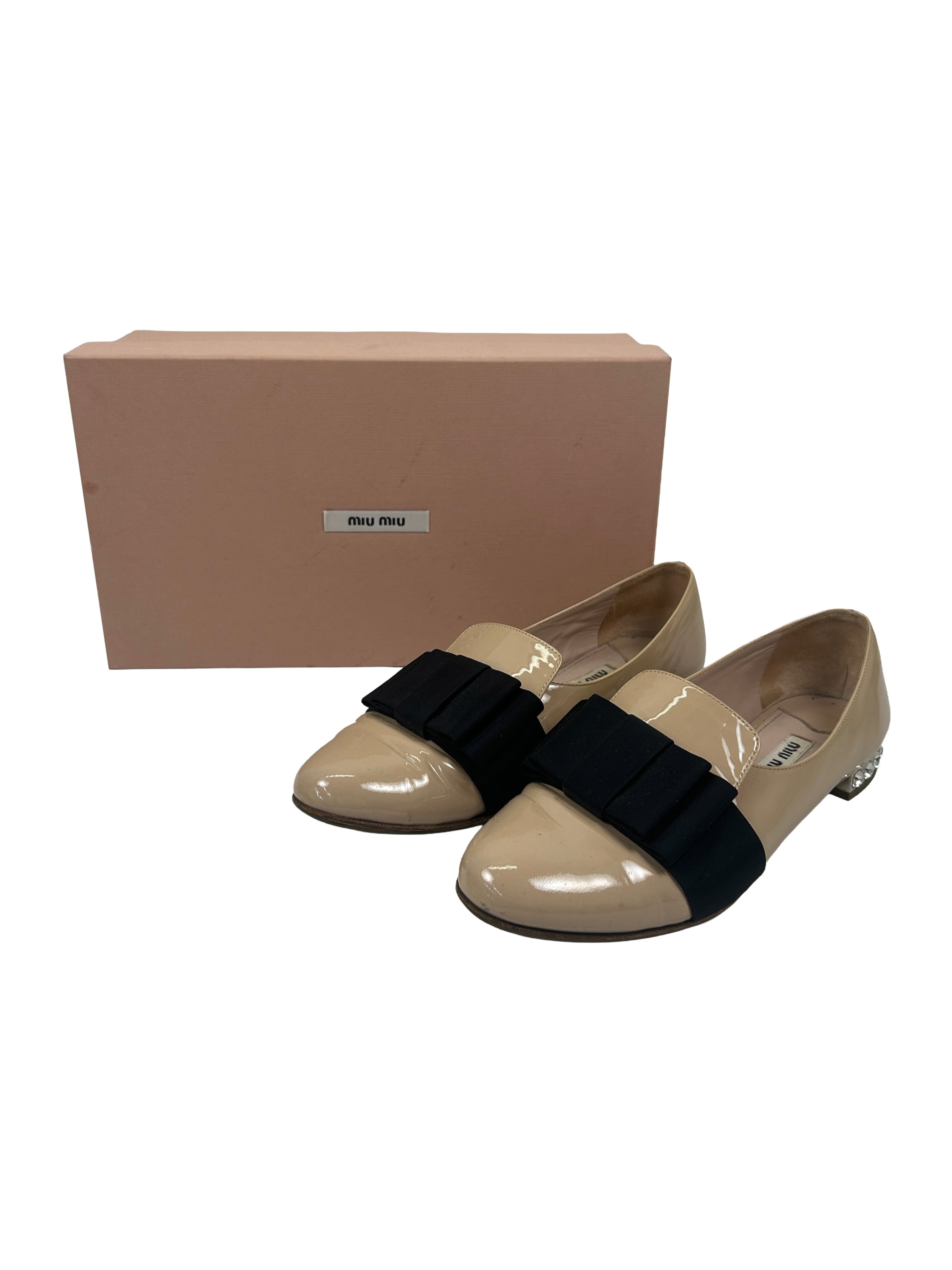 Miu Miu Size 36.5 Patent Leather Bow Loafers