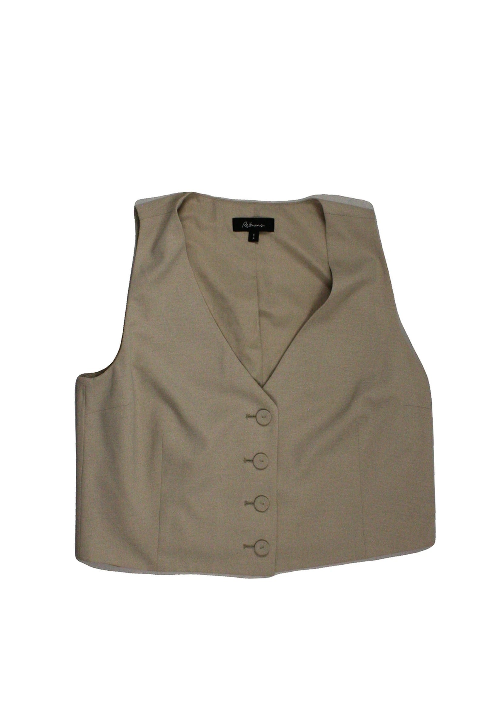 Reitmans Women's Beige V-Neckline Button Front Cropped Fit Boxy Fit Sleeveless Top – Size S