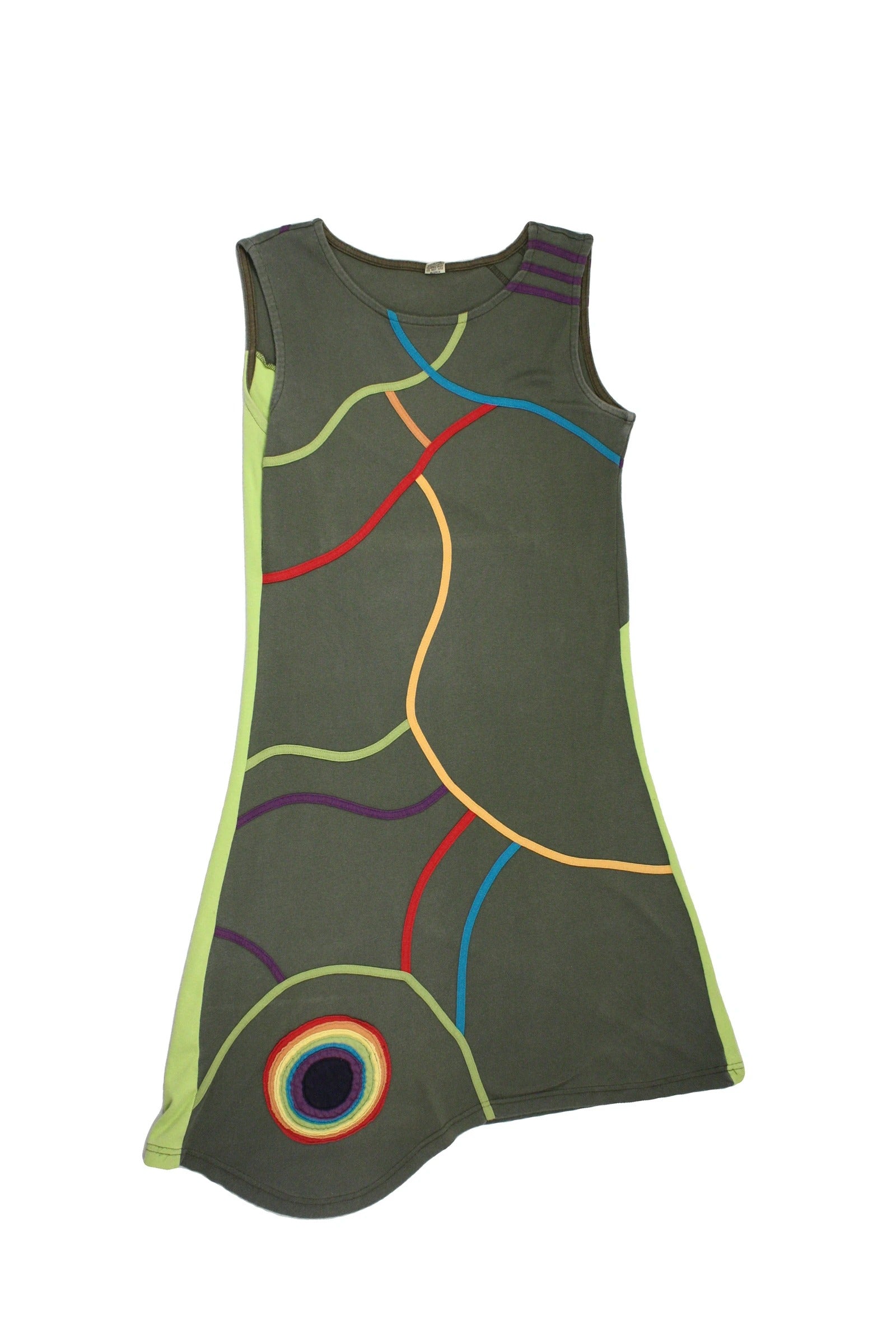 No Brand Women's Olive/Green/Purple/Orange Midi Length Stretch Fabric Contrast Trim Detail Round Neckline Sleeveless Dress – AS IS