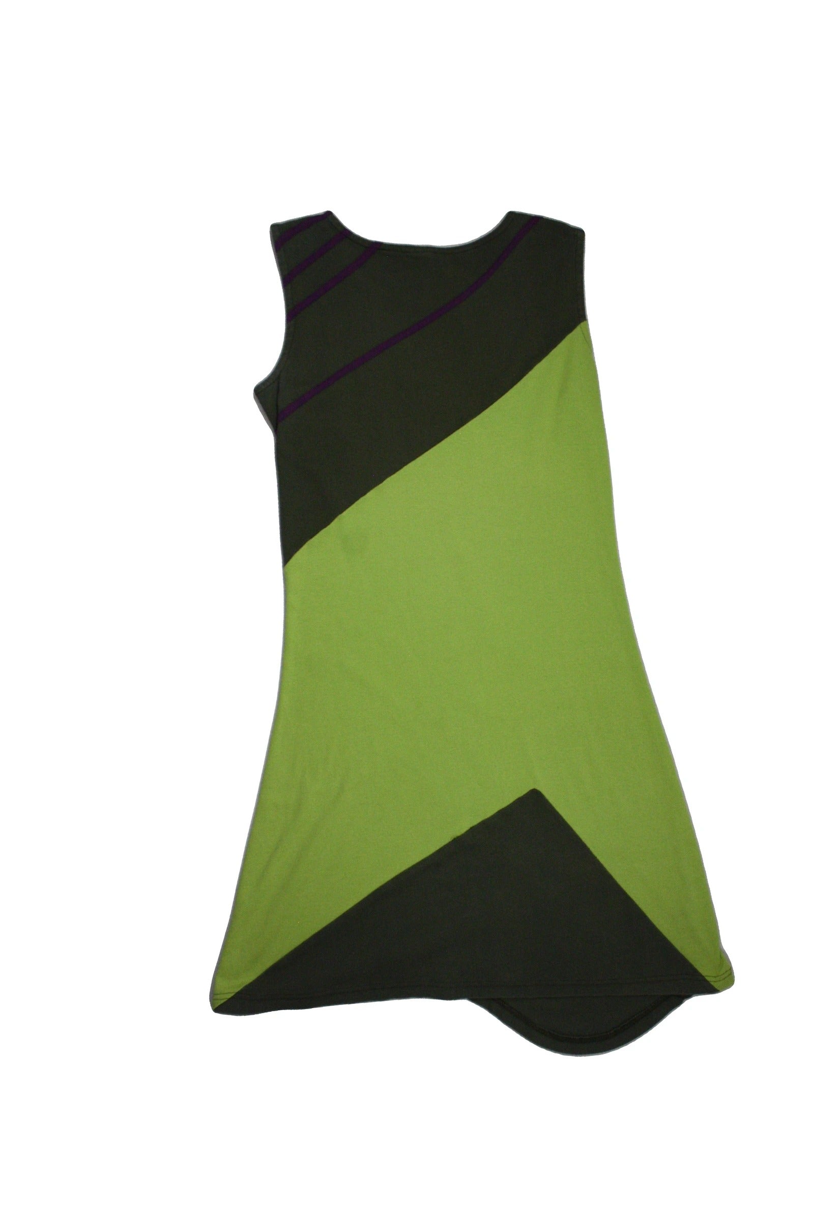 No Brand Women's Olive/Green/Purple/Orange Midi Length Stretch Fabric Contrast Trim Detail Round Neckline Sleeveless Dress – AS IS