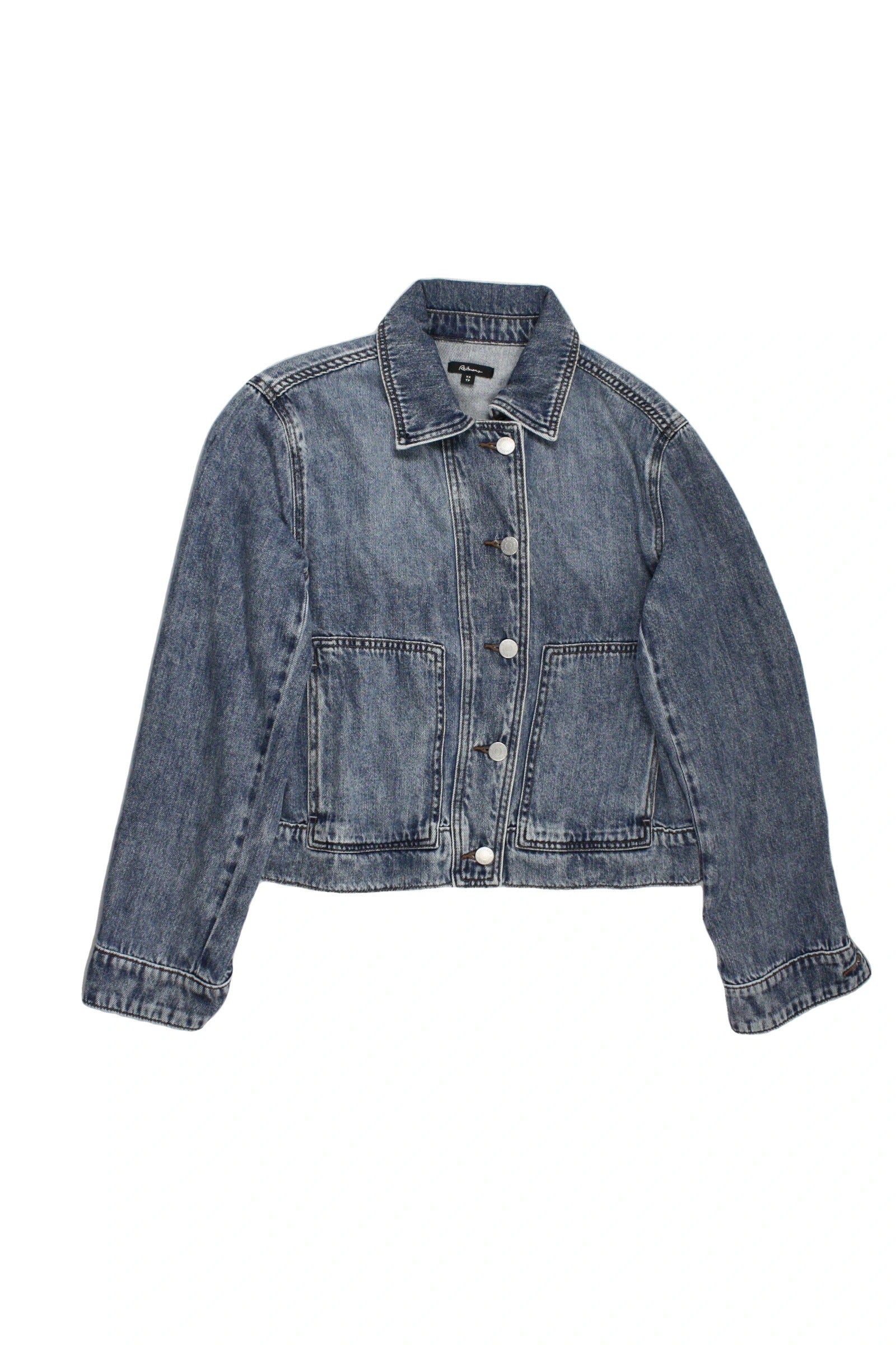 Reitmans Women's Blue Denim Asymmetric Buttons Two Pockets Collar Jacket – Size XS