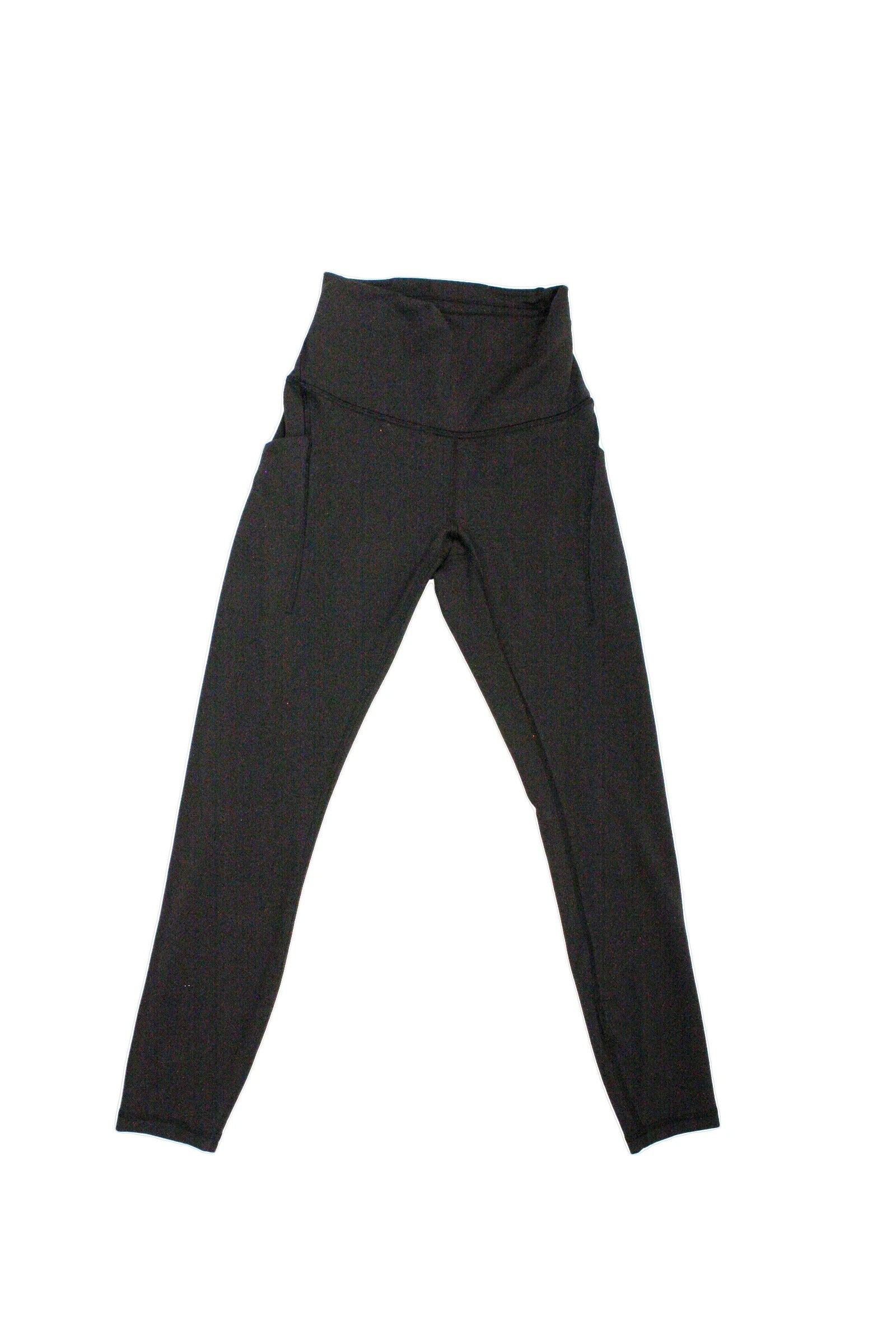 Lululemon Women's Black Three Pockets High Rise Back Logo Leggings – Waist 20