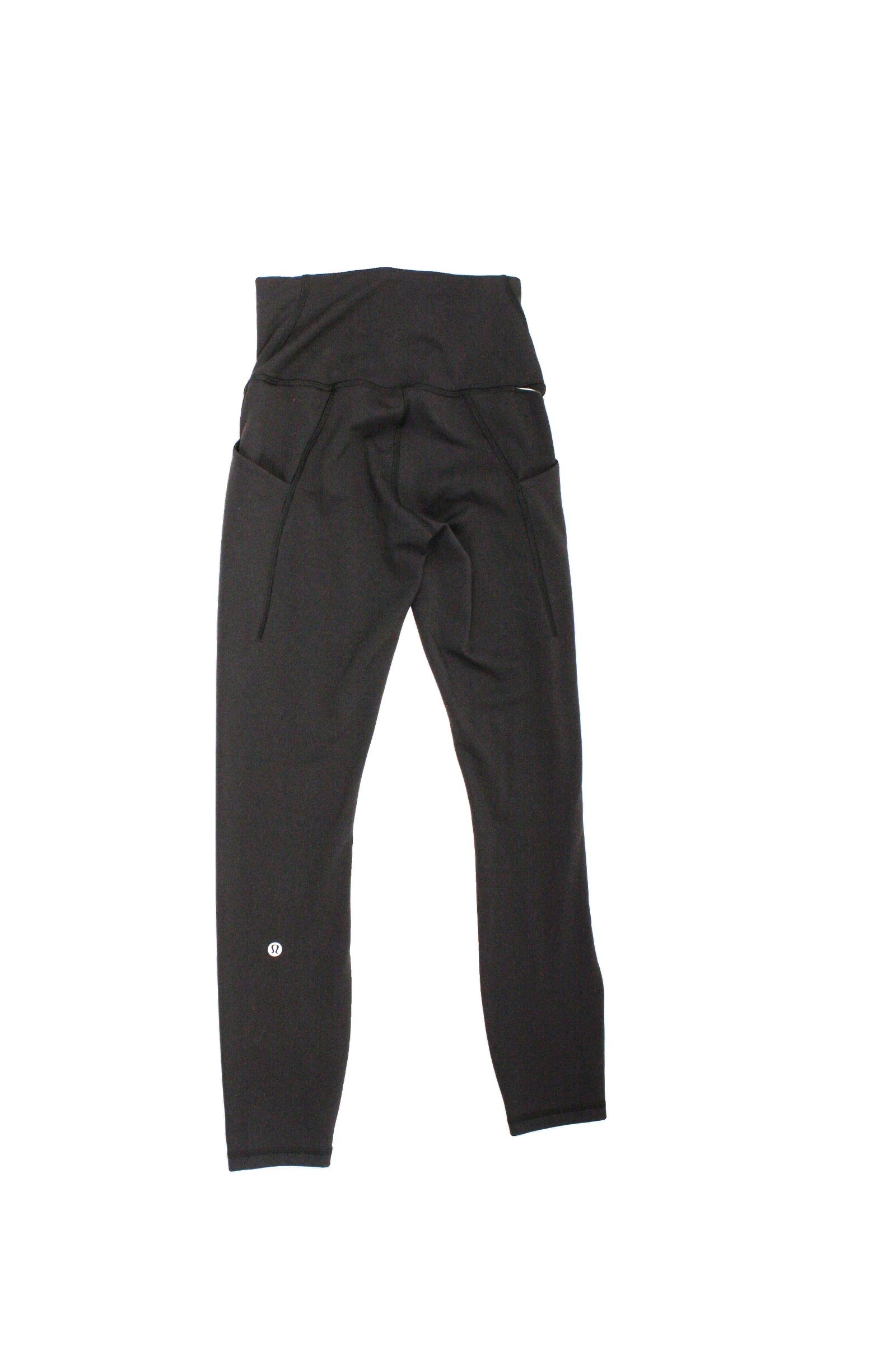 Lululemon Women's Black Three Pockets High Rise Back Logo Leggings – Waist 20