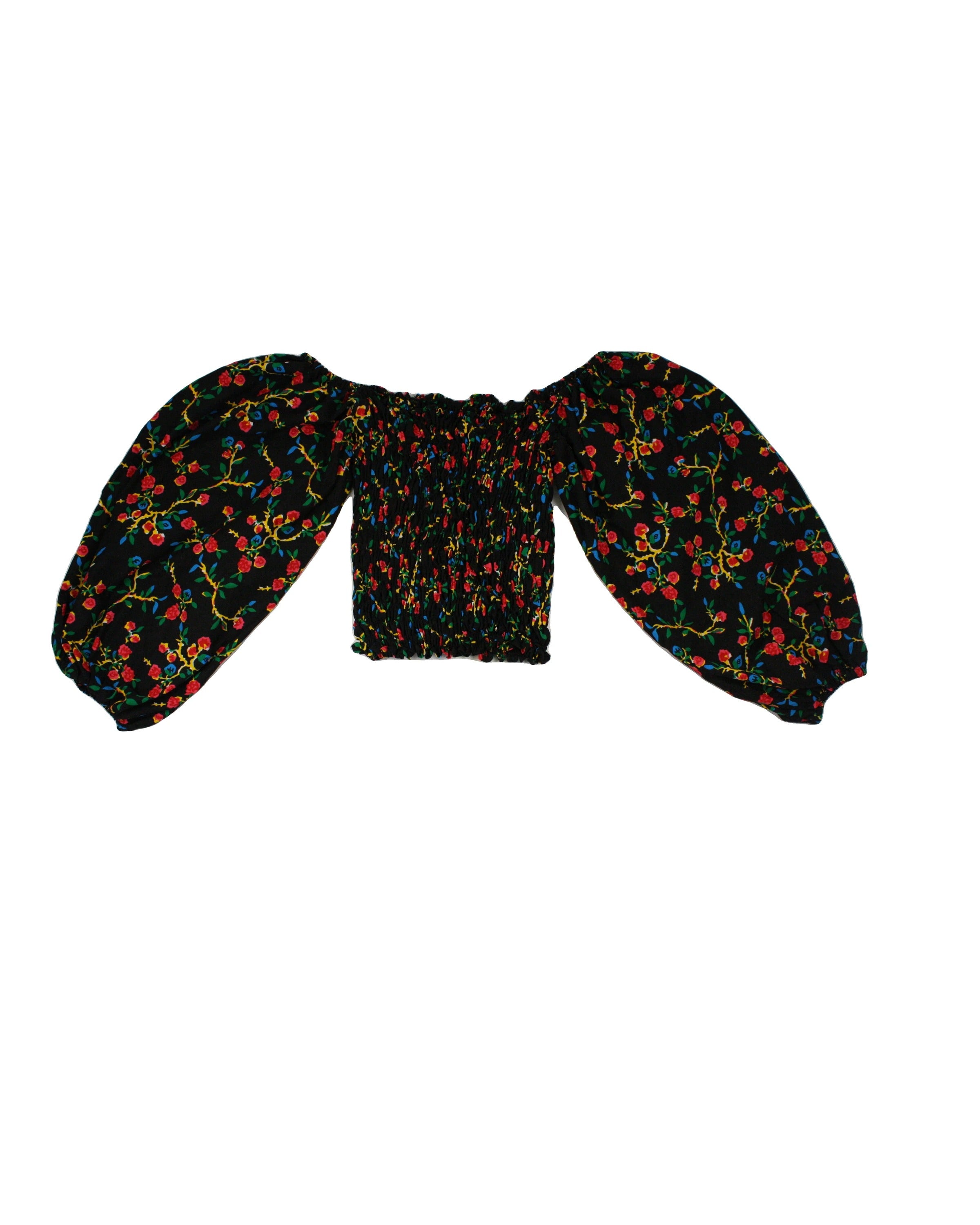 Batik Boutik Women's Black/Pink/Blue/Yellow/Green Floral Pattern Square Neckline Smocked Top Long Sleeve Top – Size XL