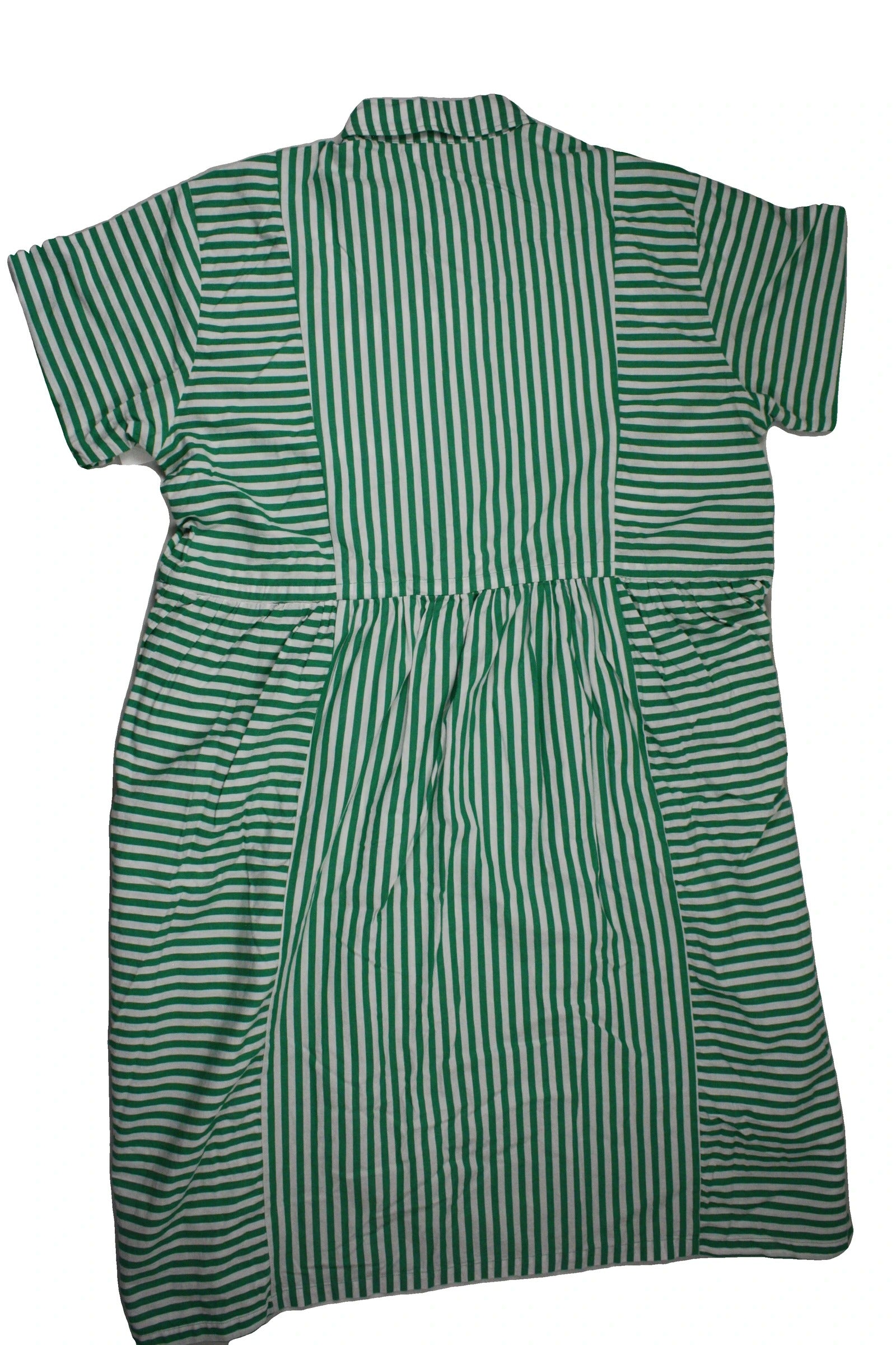 Endless Vacation Women's Green/White Striped Pattern Button Front Two Pockets Collar Short Sleeve Dress – Size XL