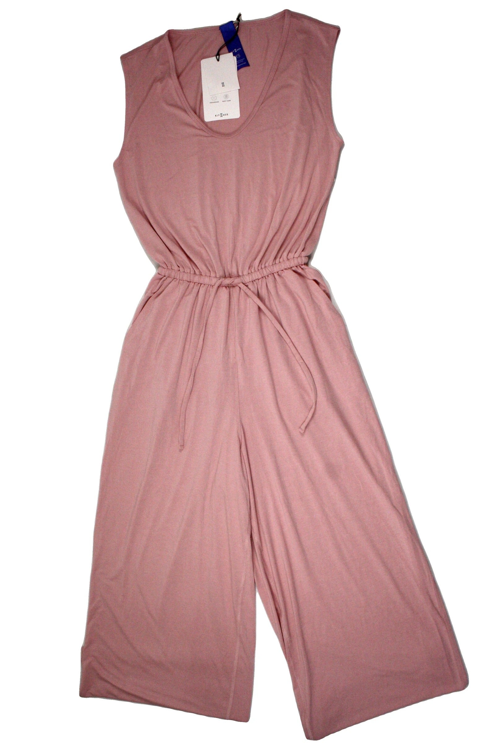 Kit and Ace Women's Pink Scoop Neckline Two Pockets Wide Leg Tie Waist One-Piece – New, Size XS