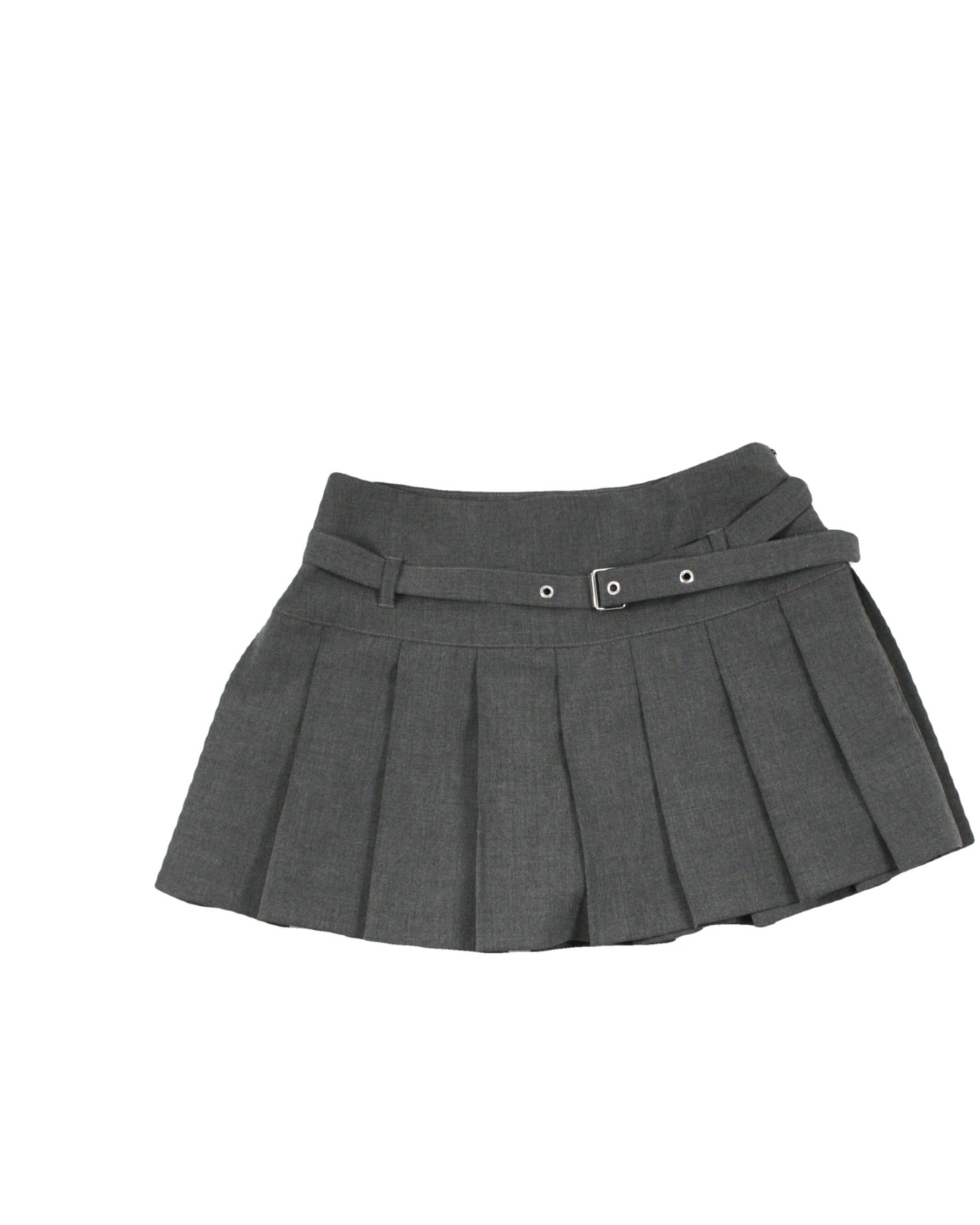 Zara Women's Gray Pleats Side Zip Closure Mini Length Silver Buckle Skirt