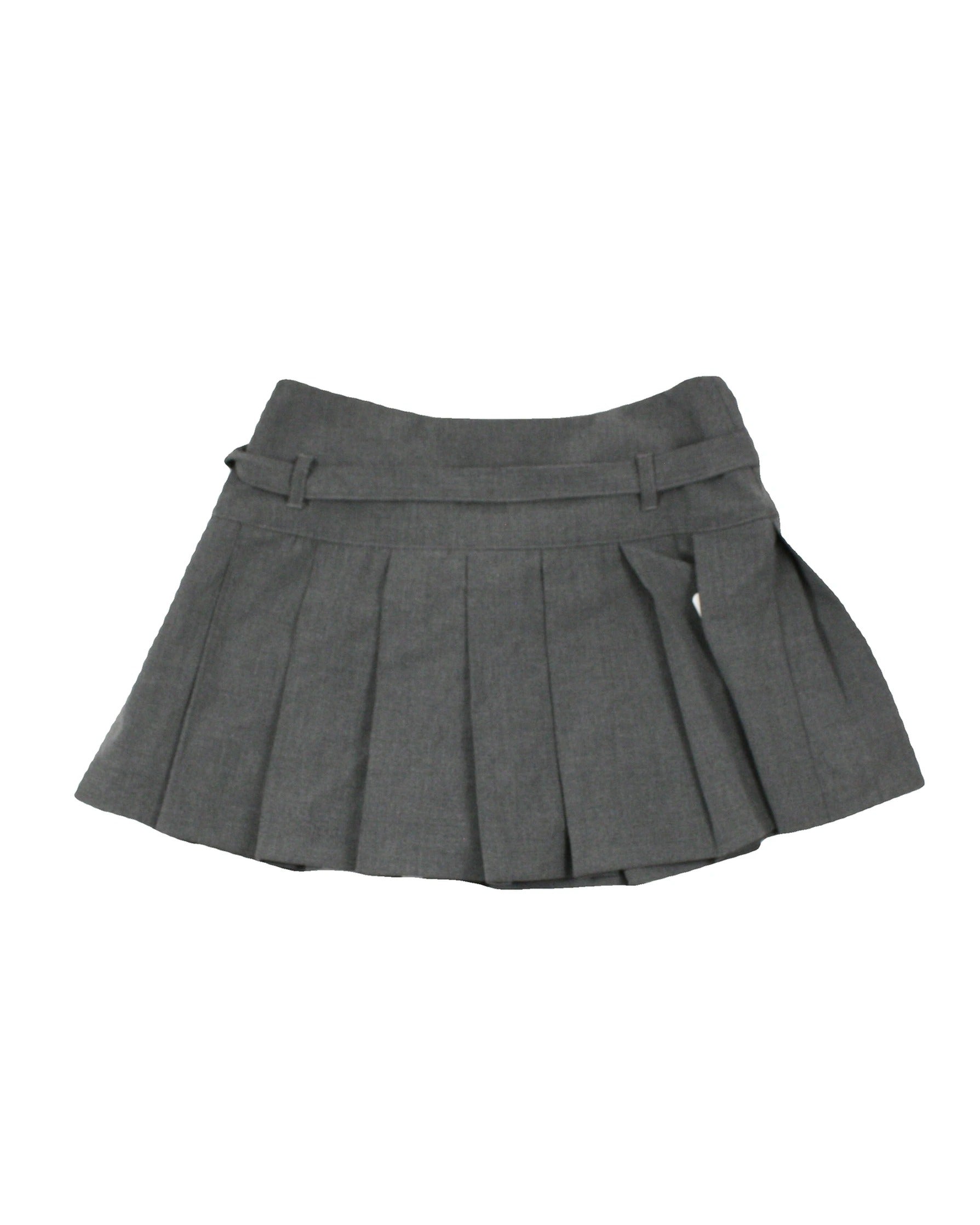 Zara Women's Gray Pleats Side Zip Closure Mini Length Silver Buckle Skirt